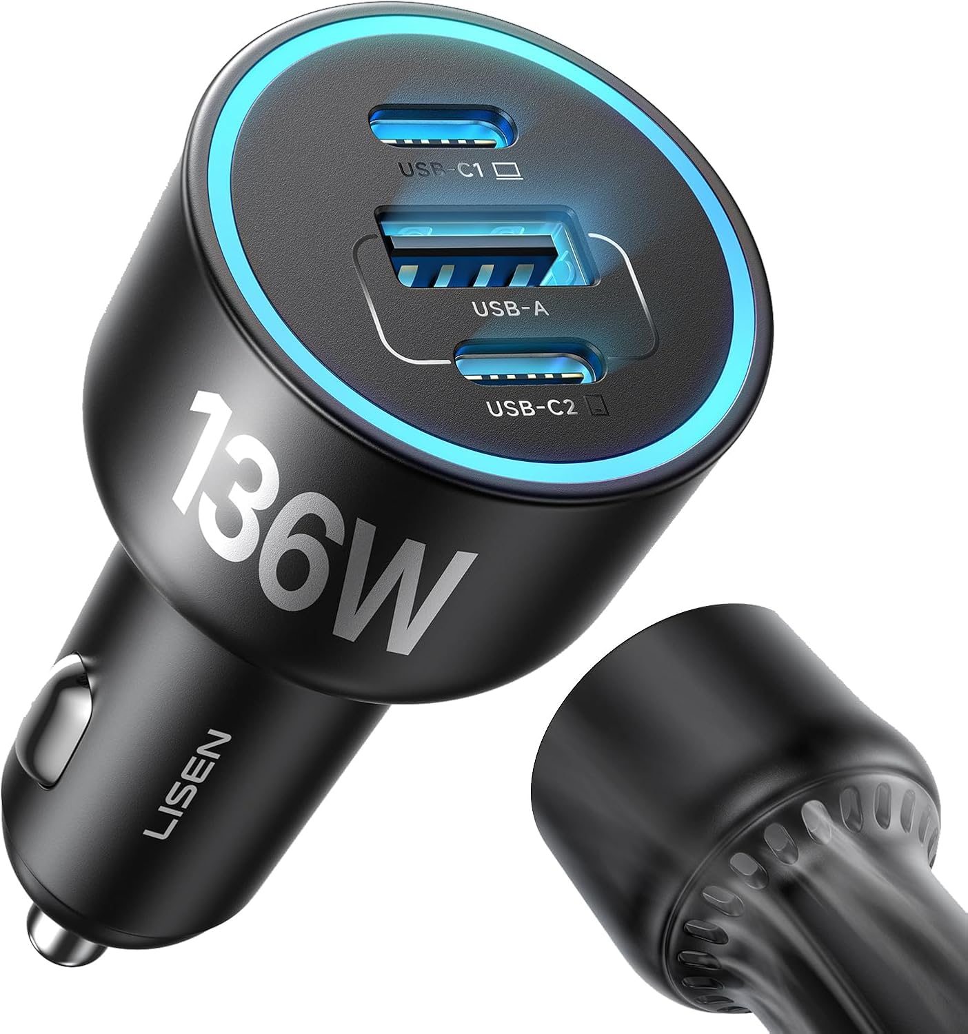 LISEN 136W 3 in1 Zigarettenanzünder Schnellladen USB C 100W & 36W PD3.2 AVS