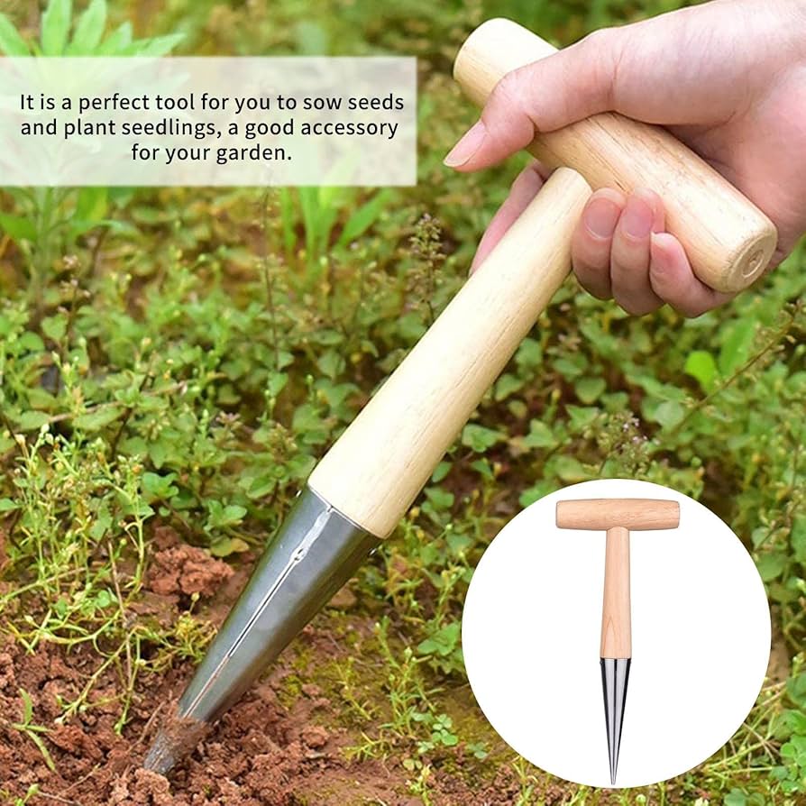 Best Seed Dibber Tool FLORA GUARD Hand Dibber Garden Tool, Seed Planter Tool With Wood Handle For Sowing Seed - 5" Seed Dispenser For Planting Steel Garden Dibber, Transplanting Plants,Planting Bulb,Digging Garden