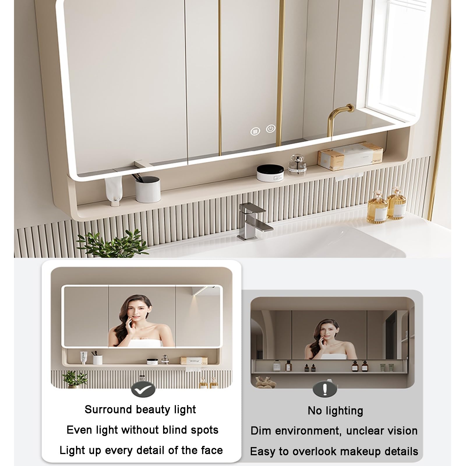 LED-Badezimmer-Spiegelschrank mit Stauraum – Wandmontierter Kosmetikspiegel mit Regalen, stilvoller Medizinschrank für nized Badezimmer, 60 x 88 cm / 23.6x34.6in