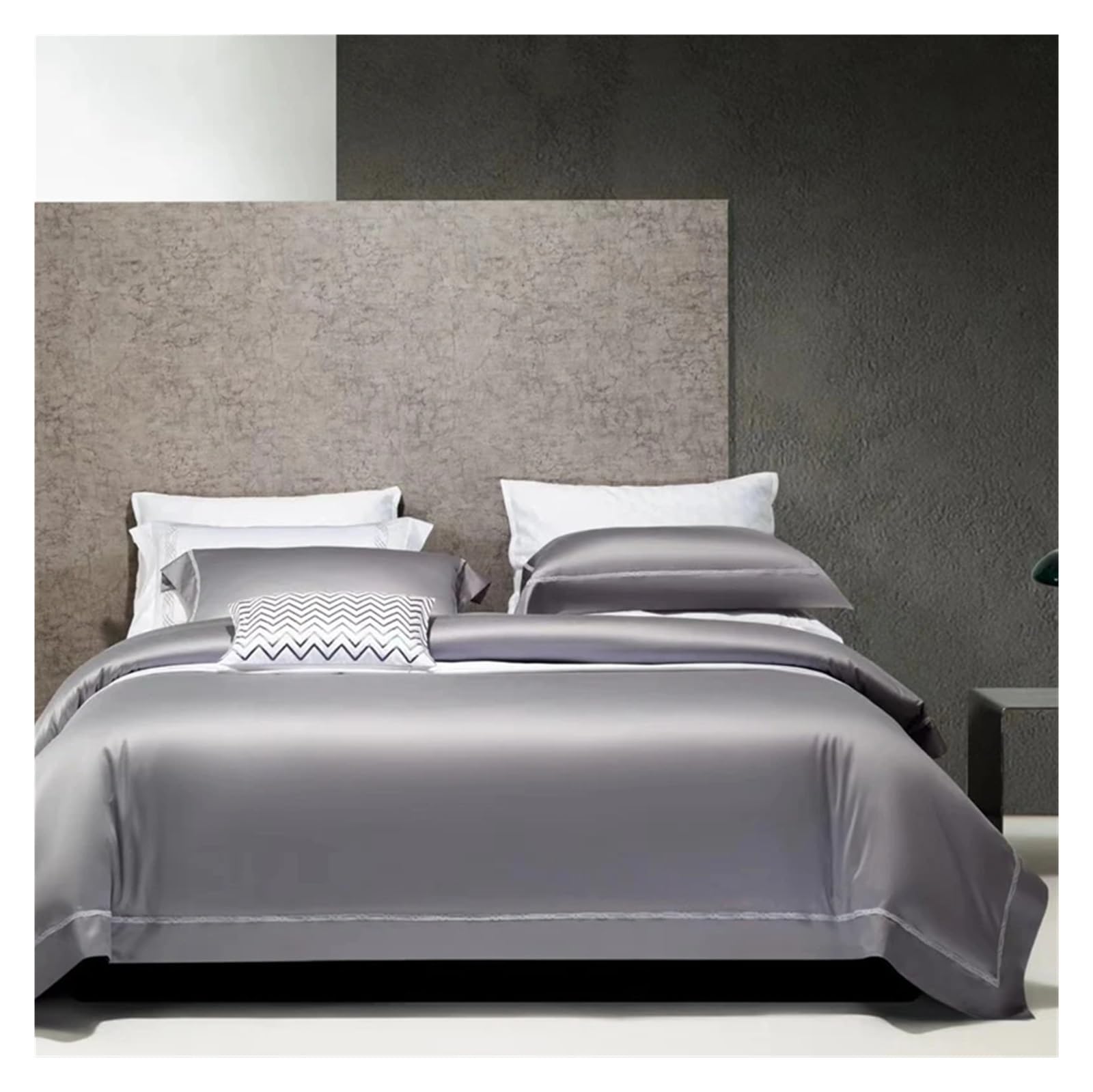Sbcgfy Grey White Gray 2000Tc Pima Cotton Bedding Sets Duvet Cover Bedsheet Pillowcase 4Pcs Comfortable Bedding, Bedspreads,Gray-Flat Bed Sheet-Queen 4Pcs
