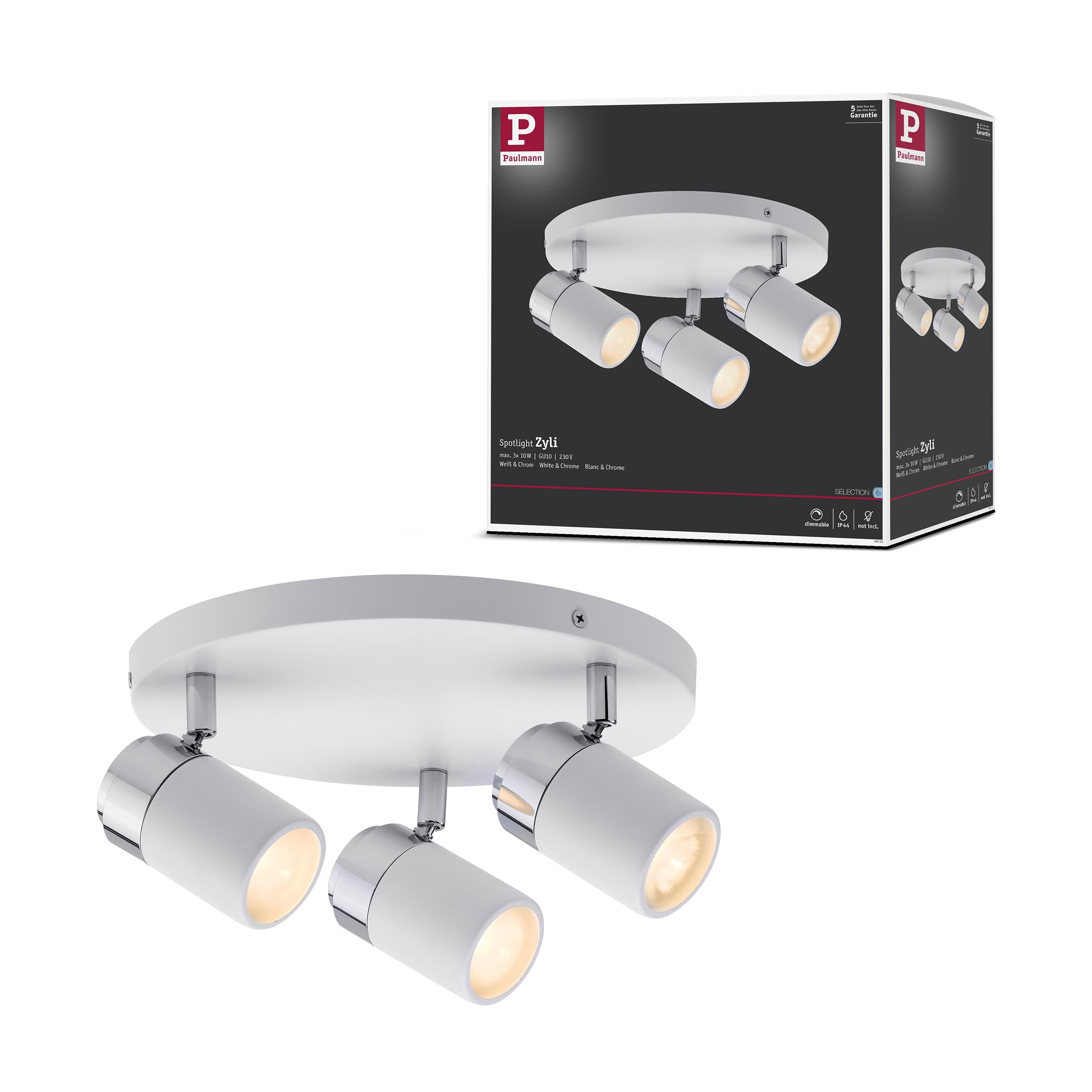 Paulmann Spotlight Zyli Ip44 Gu10 230V Max. 3X10W Dimmable WhiteChrome