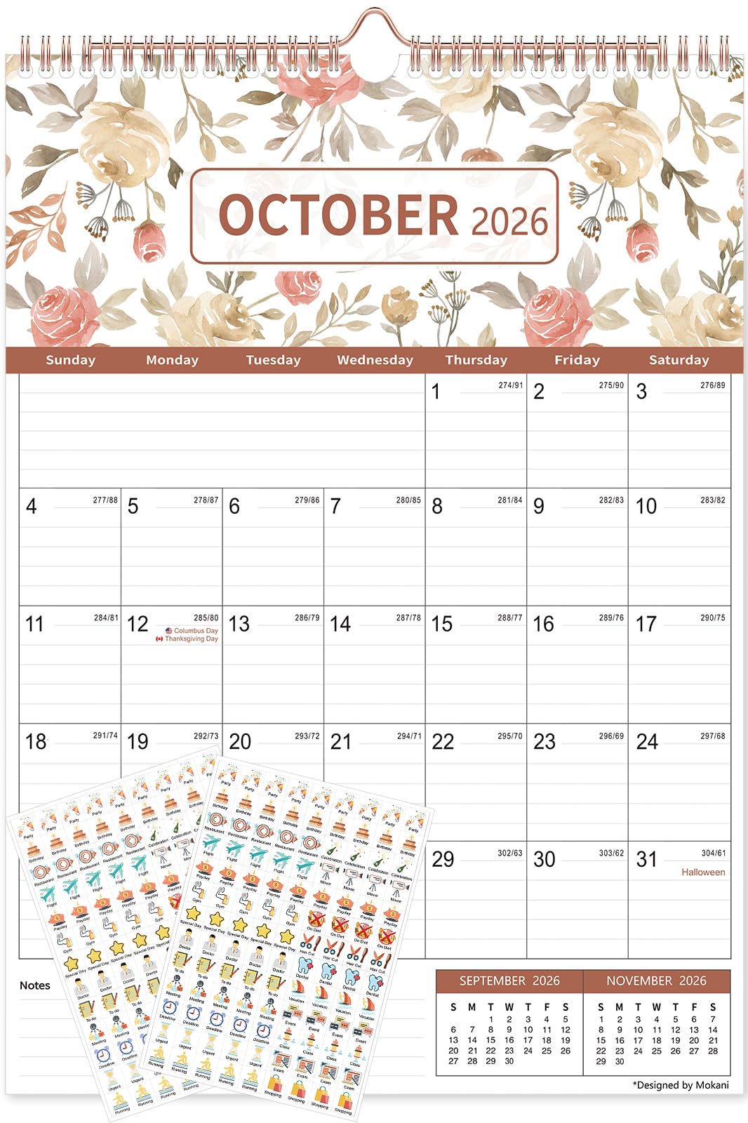 Calendar 2026, MOKANI Wall Calendar 2026-2027 (Jan.2026 to Jun.2027), Large Month-to-View Wall Planner with Stickers, 12" x 17", Perfect for Planning and Organizing