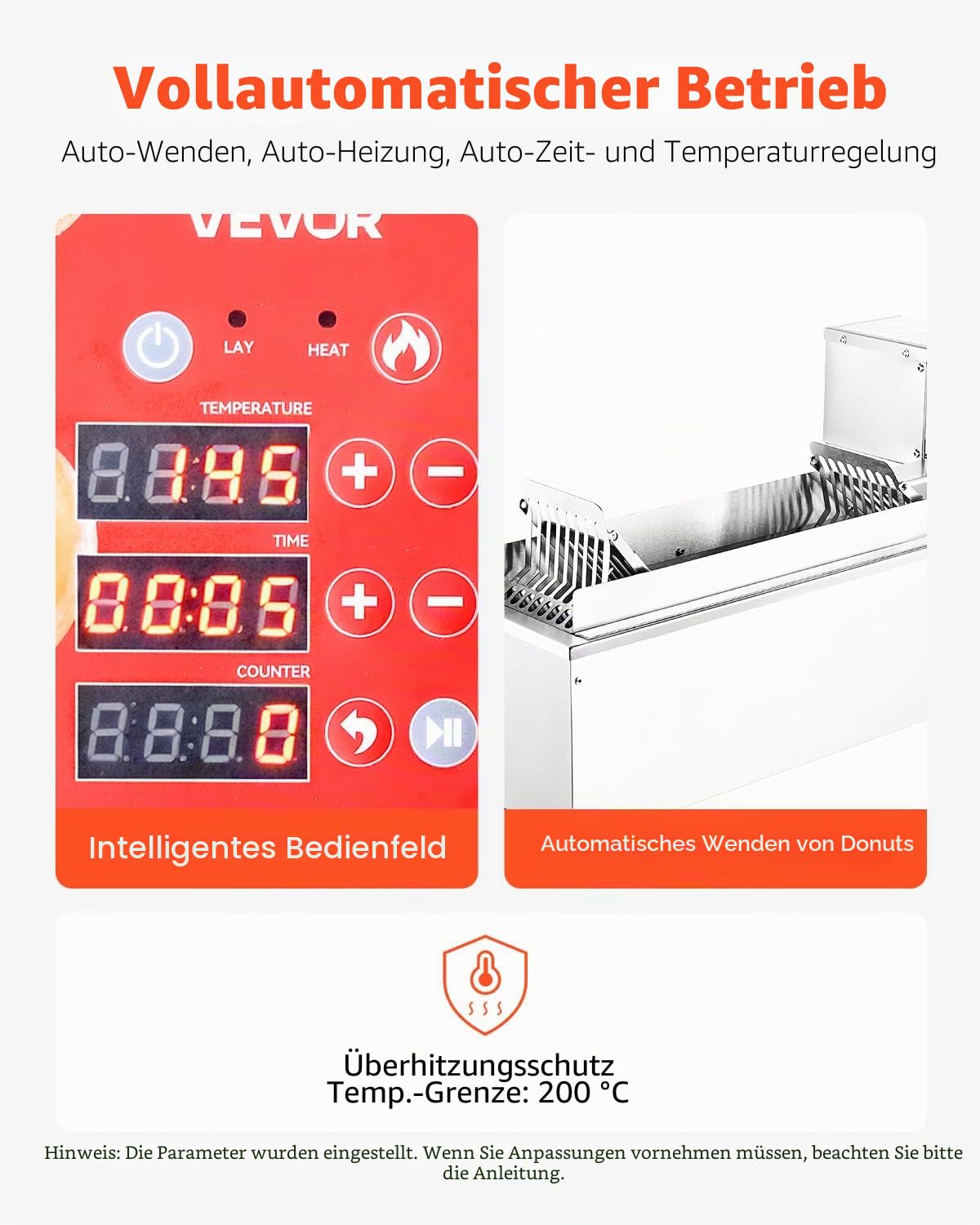 VEVOR kommerzielle automatische Donut Maschine Maker, einreihige Herstellungsausrüstung aus Edelstahl (90 Stk./h) elektrische Donut-Fritteuse mit 3 Formengrößen für Bäckereien Restaurants Café
