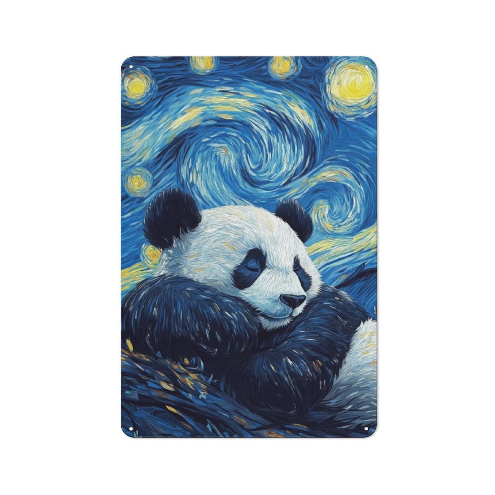 Junmoney Panda Starry Night Retro Metal Plaque 30X20cm For Lounge Or Reading Corner, Winter Wall Decor For Reading Corner Decorators