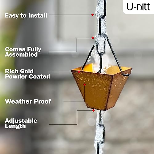 Miniatura 4 de U-nitt Cadena de lluvia colección de agua para canalones, atrapador de agua de lluvia y desviador, cadenas de 8.5 pies para jardín exterior, copas