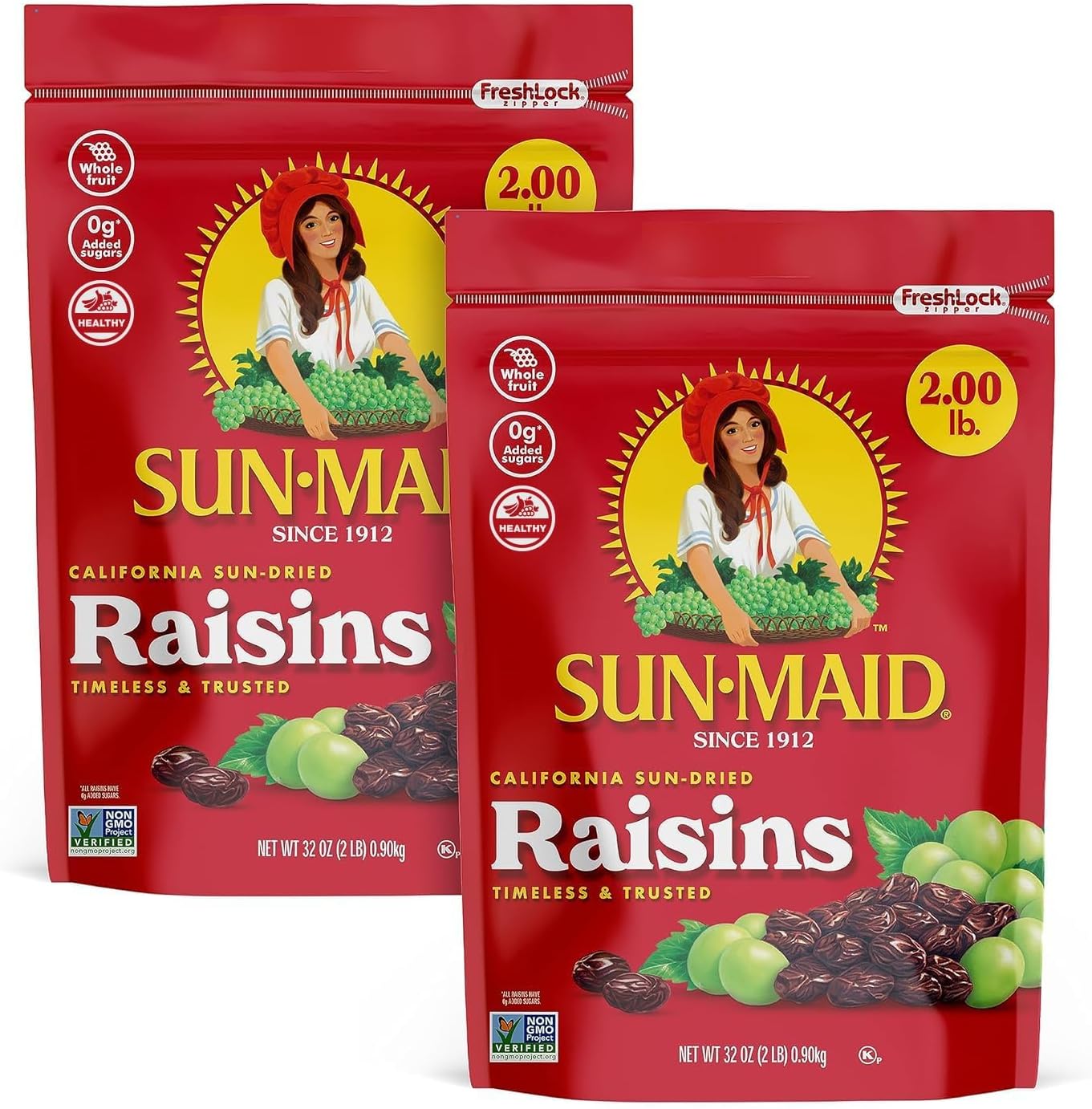Sun-Maid California Raisins - 4 lbs | 32 oz Resealable Bags (Pack Of 2)
