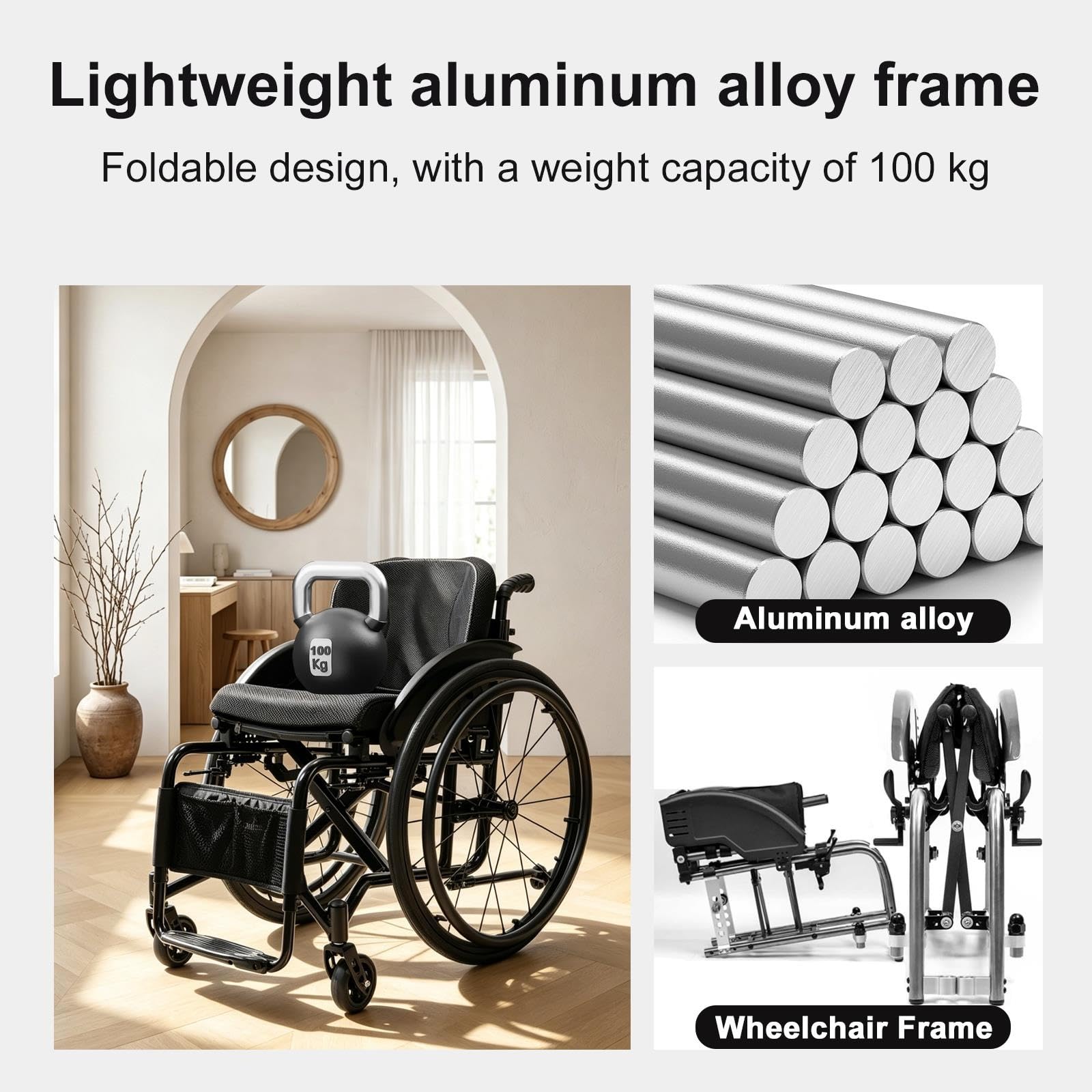 Rama ze stopu aluminium Lekki sportowy wózek inwalidzki (szerokość siedziska: 42 cm)