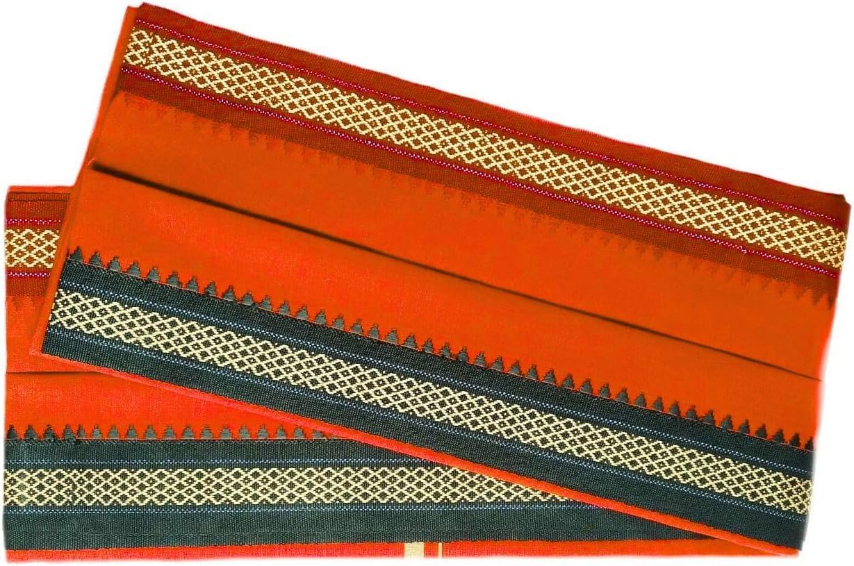 Cotton for Pooja Angvastram/Gamcha/Shawl/Melmundu/Uthareeyam/for Men Used During Indian Traditional Festival Temple Decoration Home Decor (Size: 70 x 35 inches) (Orange)
