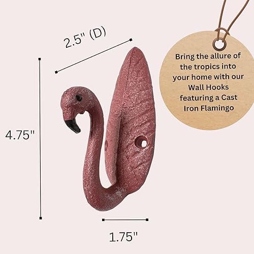Miniatura 3 de Ganchos de pared de flamenco (juego de 3) Ganchos decorativos duraderos de hierro fundido para abrigos, toallas y llaves, decoración de casa de