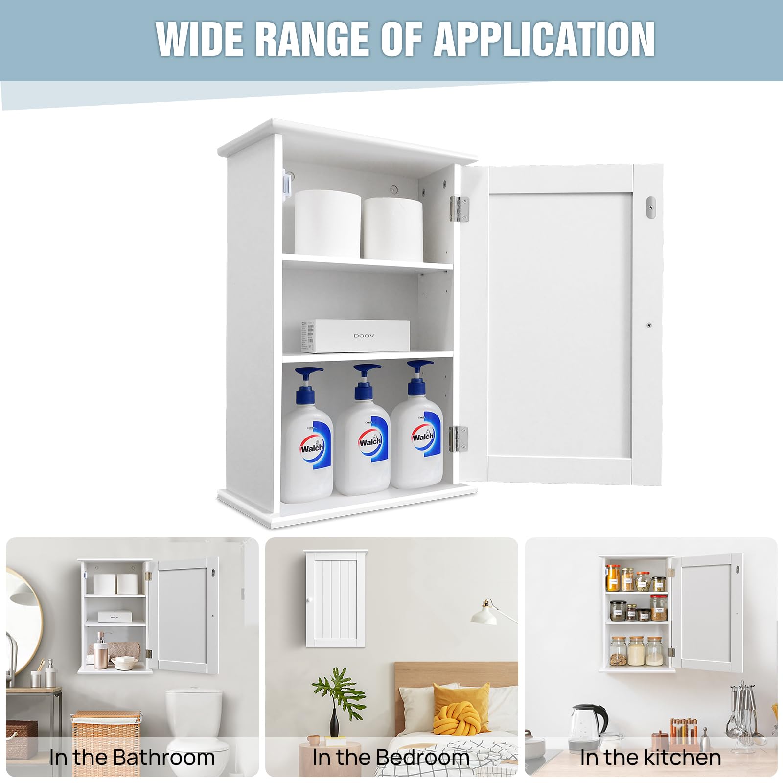 Armario de pared para baño, armario de almacenamiento de Madera para montar en la pared, organizador de baño con Una puerta y unidad de almacenamiento de pared Moderna aj