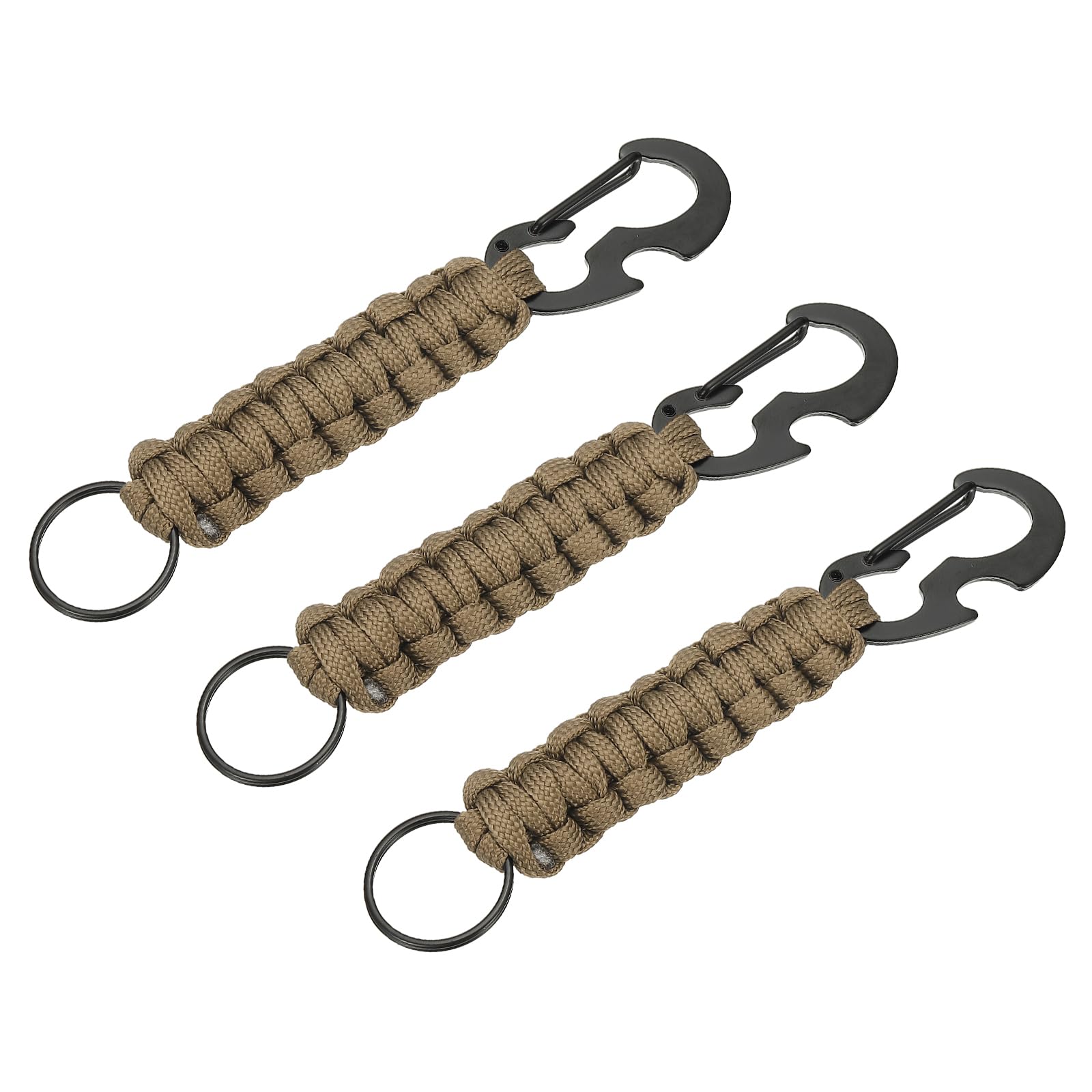 PATIKIL 3Pcs Heavy Duty Braided Paracord Keychain, Paracord Keychains Landyard Necklace with Bottle Opener D Hook Clip for Camping Hiking Outdoor Activities Key Ring, Coffee