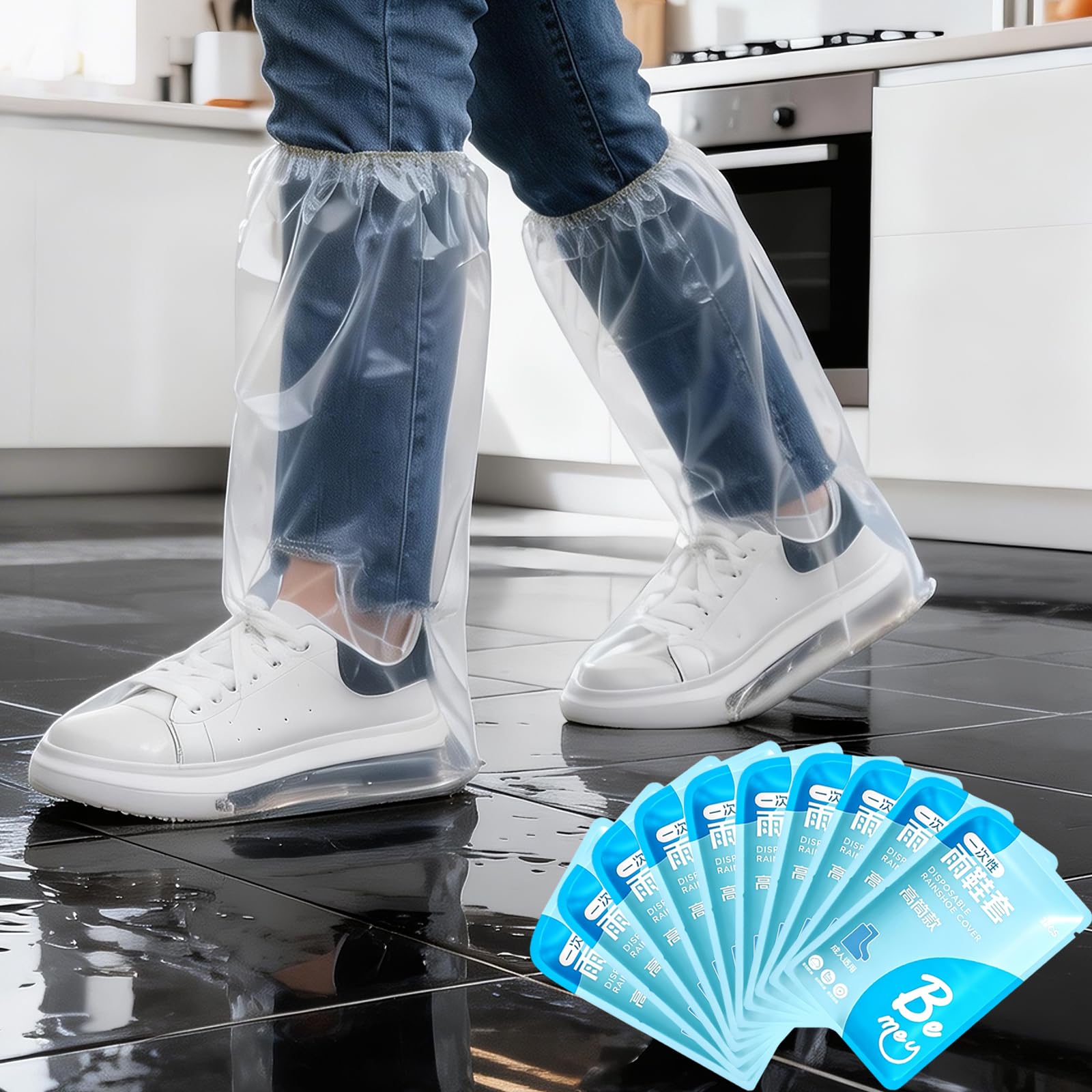 Photo 1 of 20 Pcs Individually Packaged Long Rain Shoe Covers, Extended Length Clear Adults Shoe Ponchos, Anti-Slip Plastic Rain Boot Covers, Perfect for Adults & Disney Trips (Clear Adults L 20Pcs)