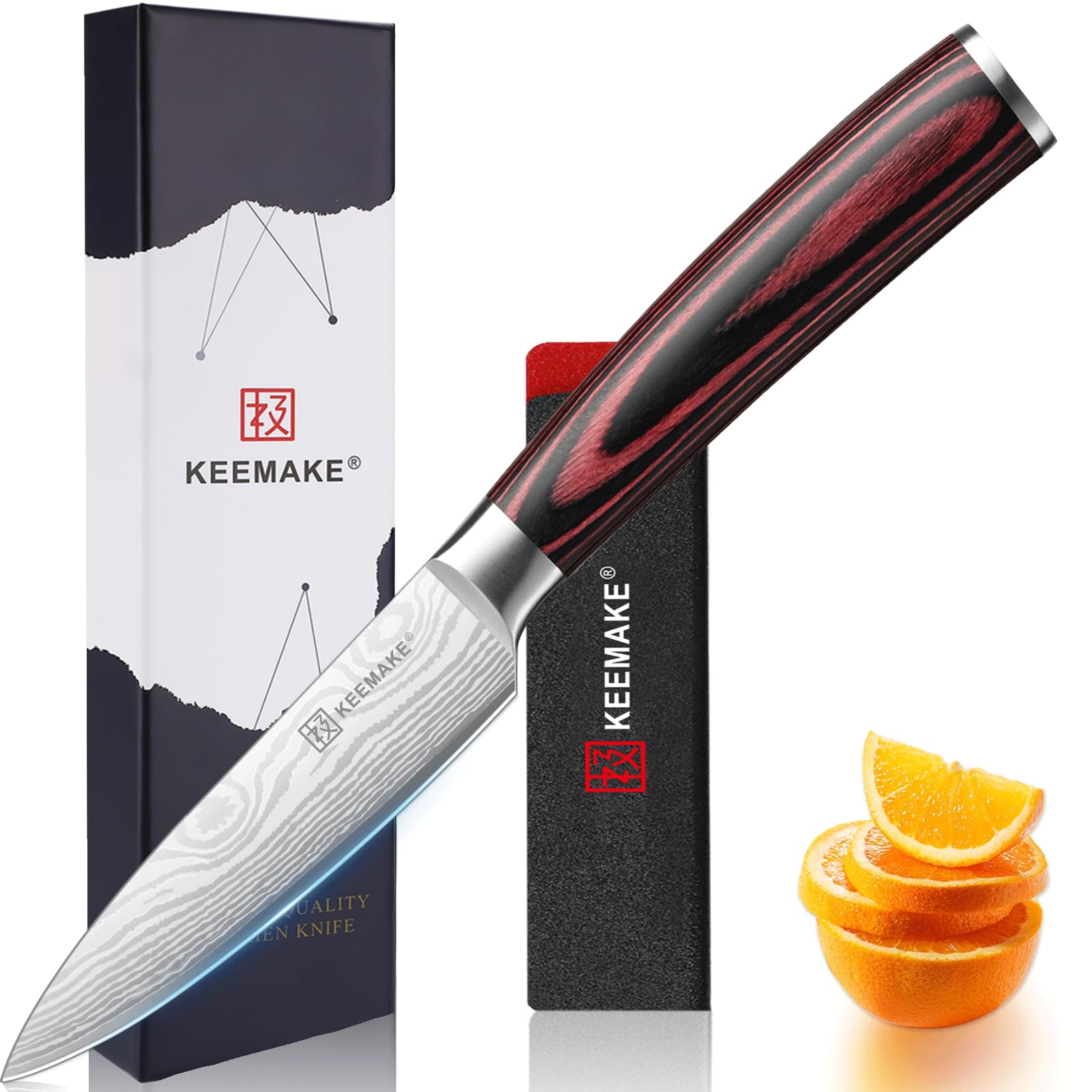 KEEMAKE Faca de descascar profissional – Faca de frutas afiada de 9 cm de aço inoxidável