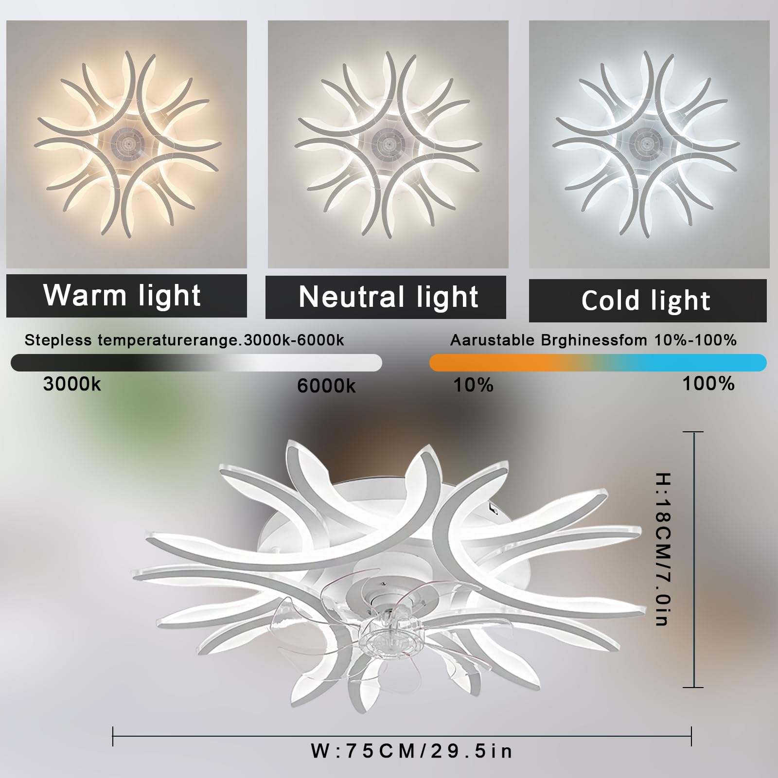 75cm Lampe Mit Ventilator Schlafzimmer Deckenventilator Mit Beleuchtung Und Fernbedienung Leise Reversible LED Dimmbar 6 Gang Timing Stummschaltung Deckenventilator Mit Licht Speicher Funktion-Black