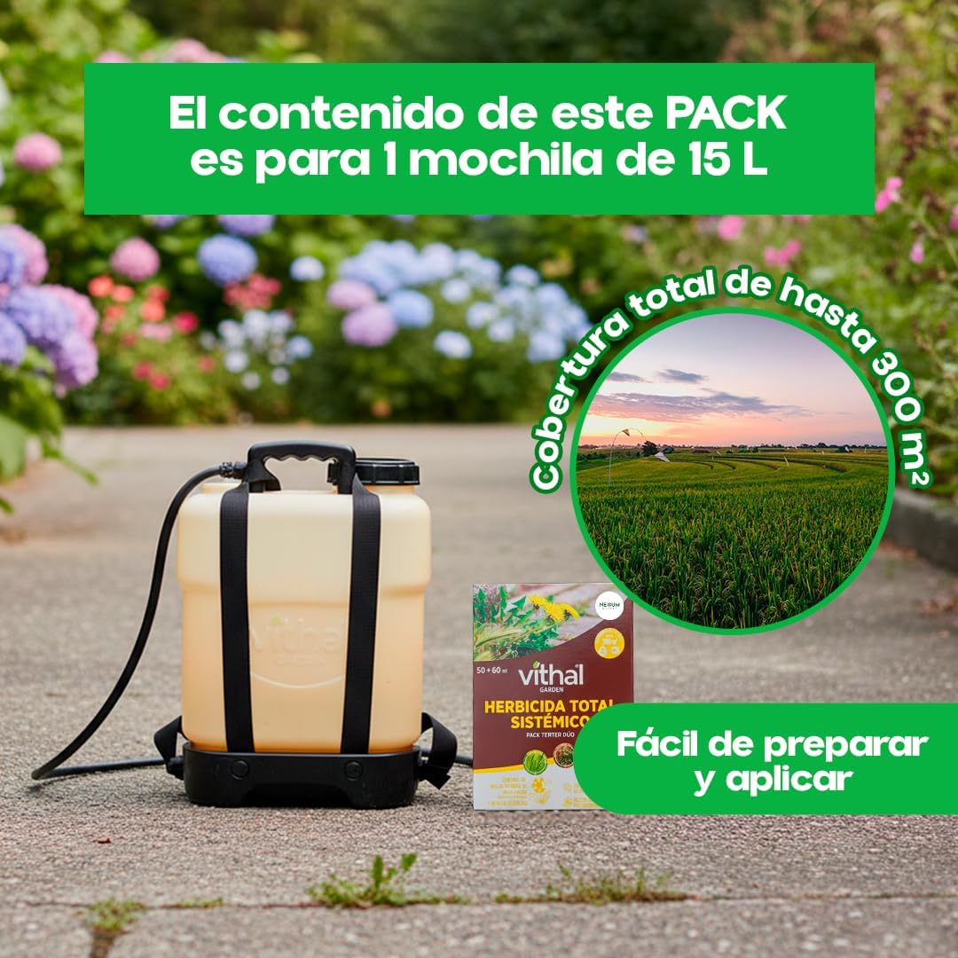 TERTER DUO Herbicida Total 50ml + 60ml | Elimina Malas Hierbas de Todo Tipo | Alternativa Eficaz al Glifosato (Roundup) para 15L de Agua | Cubre 300 m² | Solución Total 2 en 1 | Nexum Market (1)