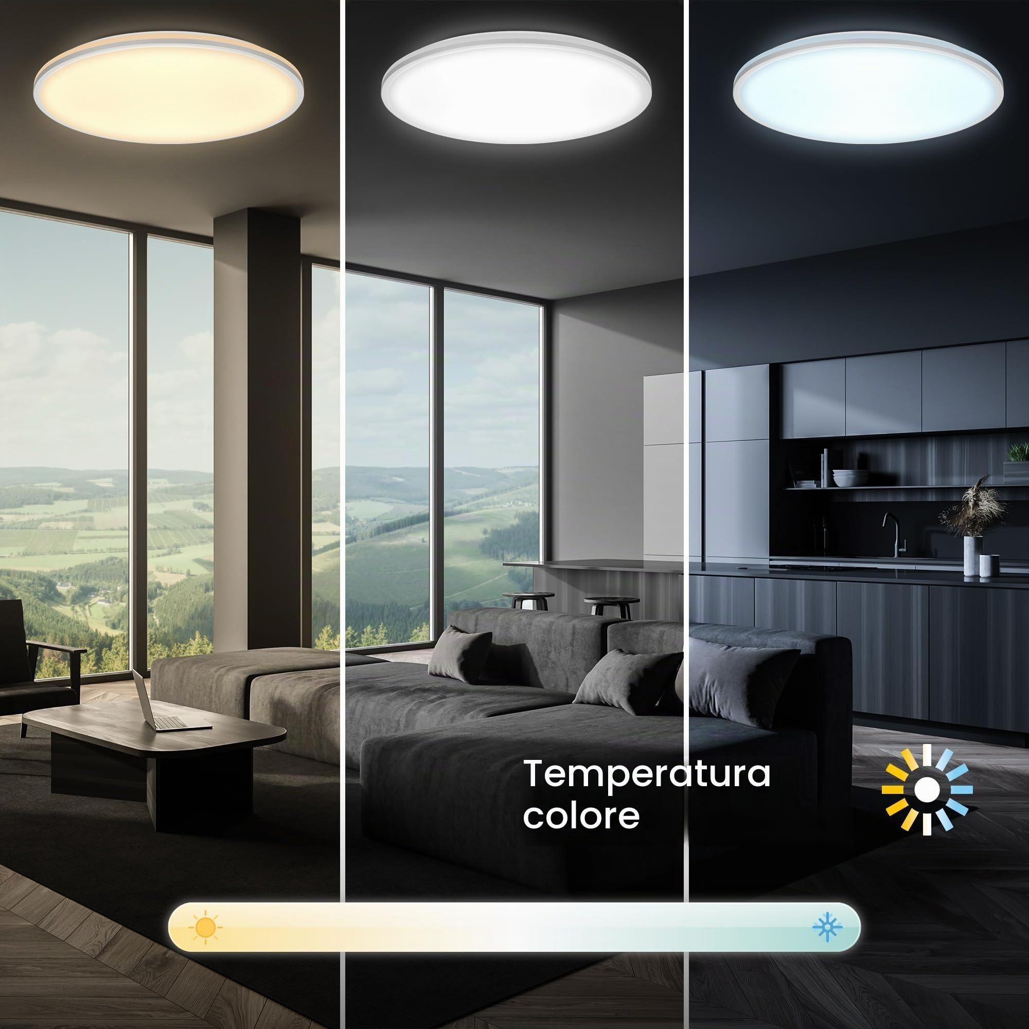 BRILONER - Lampada da soffitto a LED con telecomando, da bianco caldo a bianco freddo, dimmerabile, lampada a LED, plafoniera a LED, 49 x 9,5 cm, cromo opaco