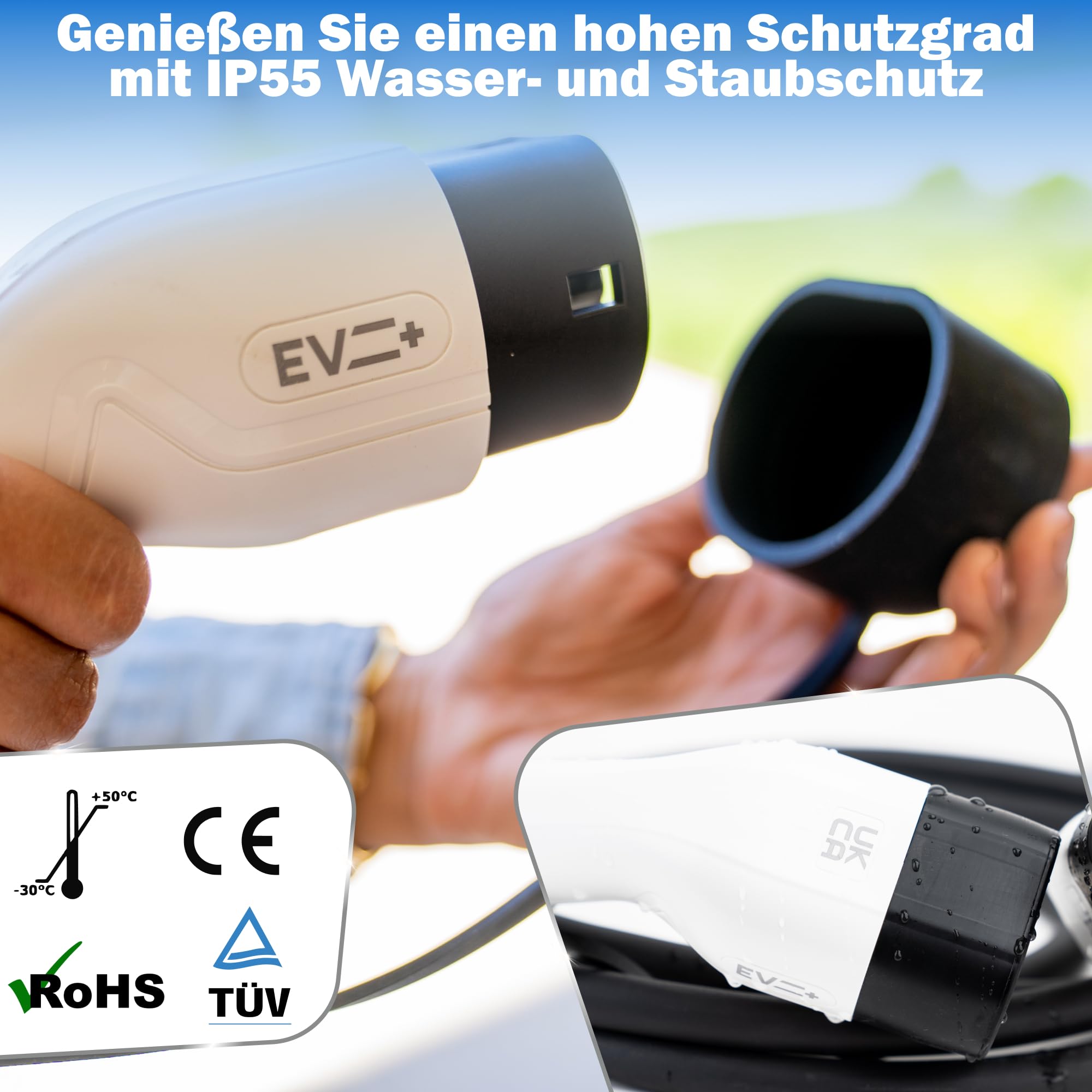 EV + Elektryczny Przedłużacz Kabla do Ładowania Typu 2 do Typu 2 IEC 62196, 5 M Kabel do Pojazdów Elektrycznych i PHEV, Przenośny Kabel do Ładowania Samochodowy Elektrycznych 3-Faza 32A (22 kW)
