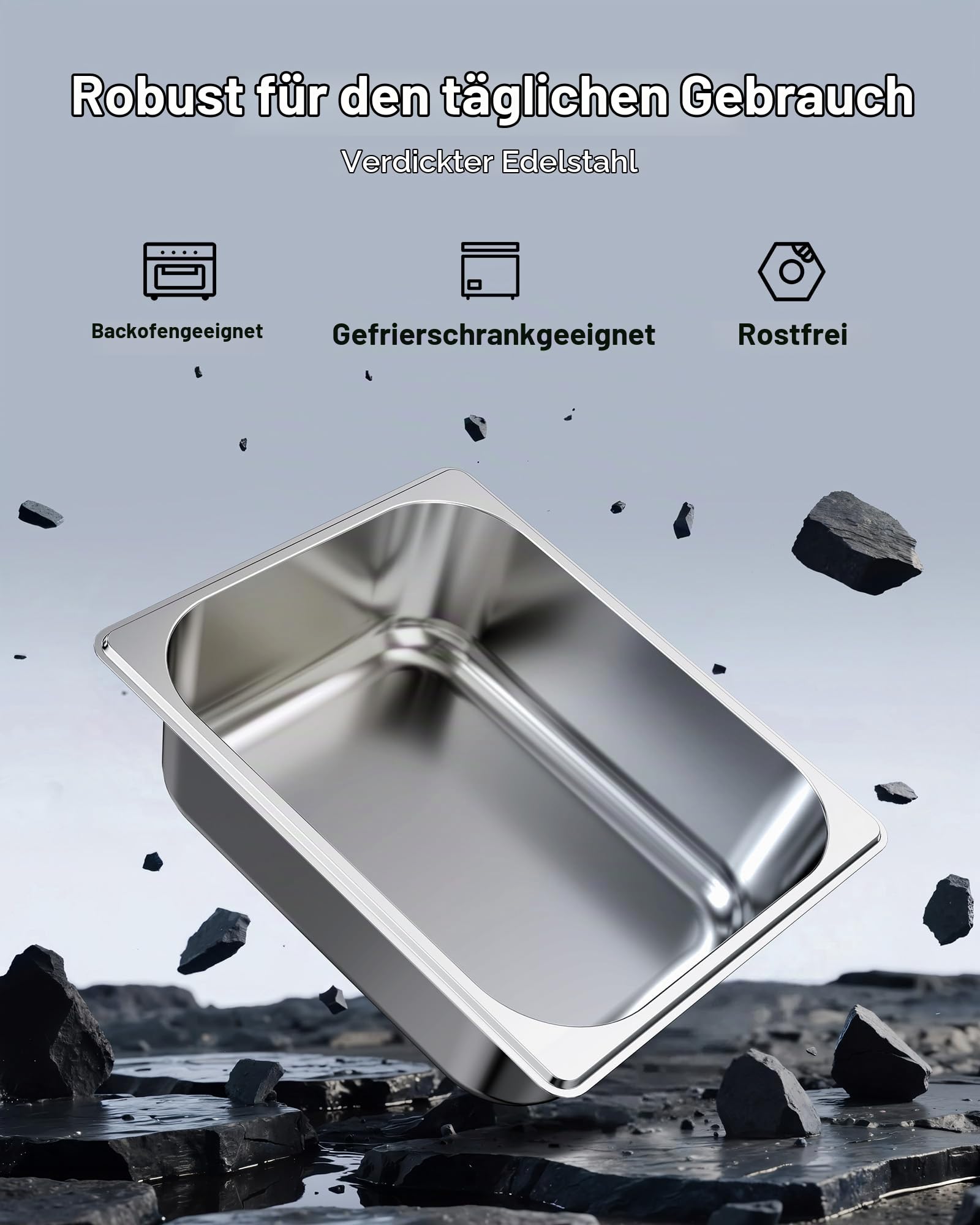 VEVOR Gastronormbehälter Hotelpfanne (1/2-Größe) 6 Stk. 6 L, wiederverwendbare Behälter (98 mm tief), rostfreie Catering-Aufbewahrung, Panierschale Speisebehälter für Party Restaurant Buffet