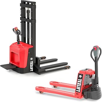 Full Electric Forklift Walkie Pallet Stacker with Stand 3300 Lb Capacity 118 Inch Lifting Height Electric Power Pallet Jack 4400 Lb Capacity 48 L x 27 W Fork Size