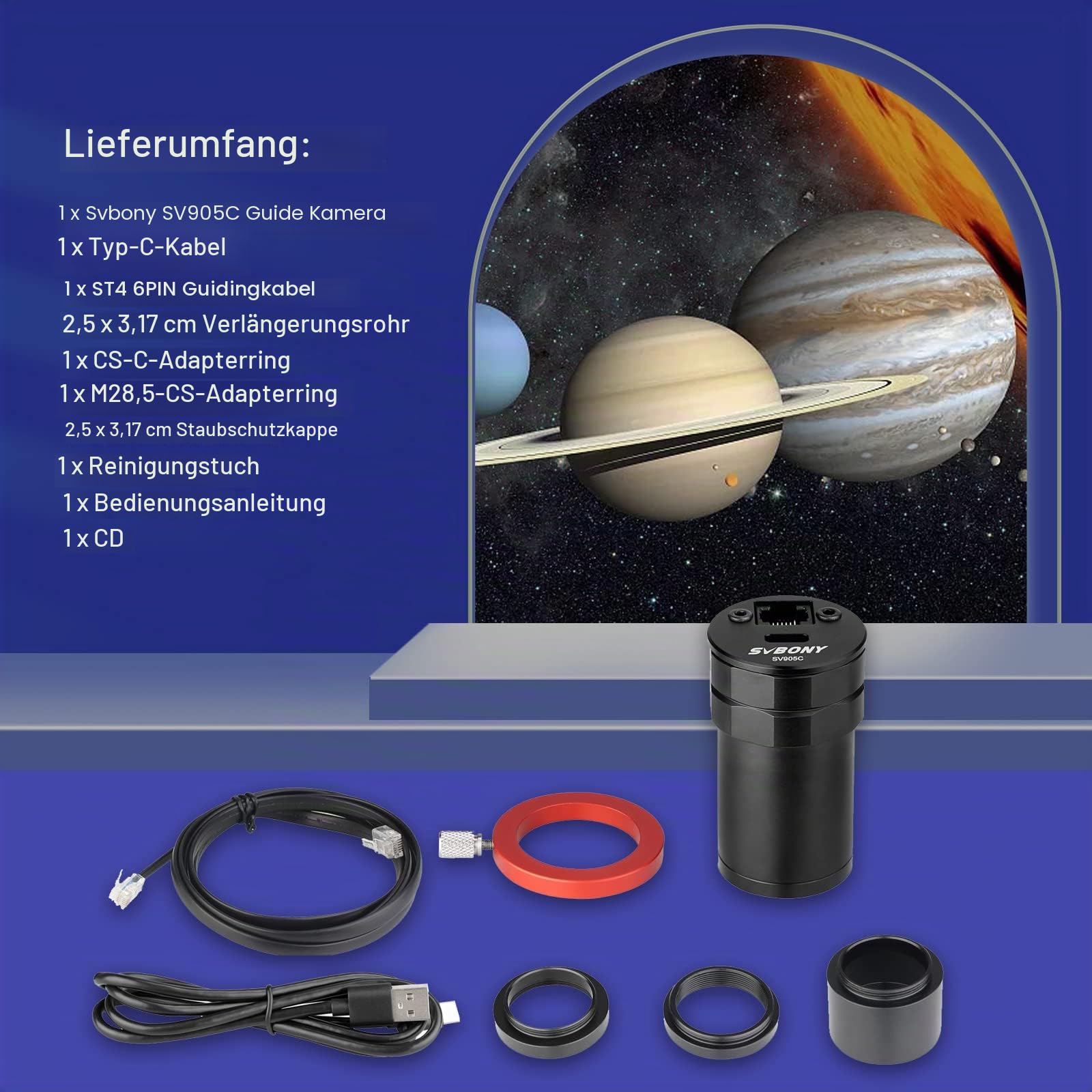 Svbony SV905C Teleskop Kamera, Autoguider Kamera 1,25'', 1,23MP CMOS CMOS-Sensor, USB2,0, ST4-Führungsschnittstelle, Teleskop Zubehör für Autonome Navigation und Astrofotografie