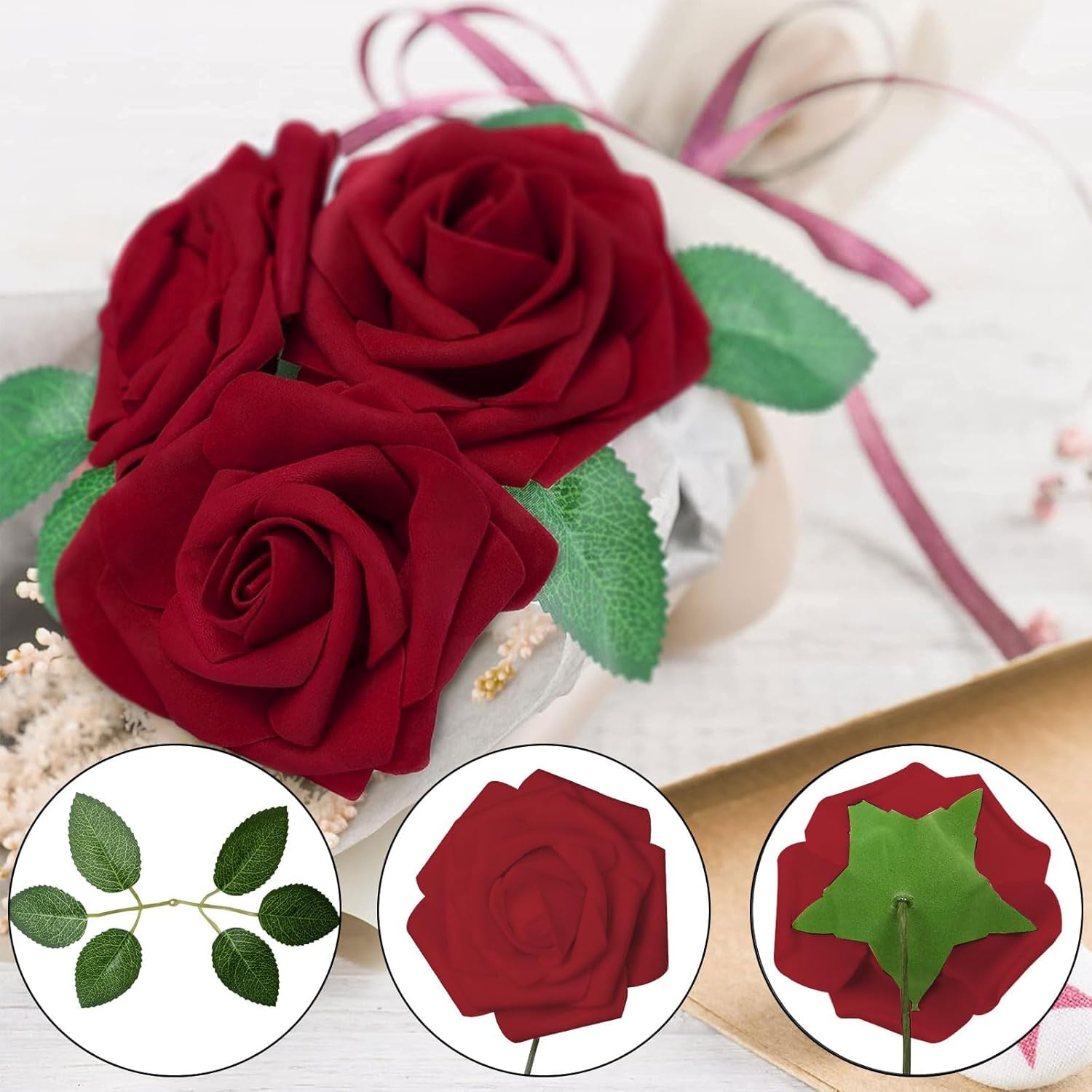 Malloom 50Pcs Artificial Flowers Rose - Image 3