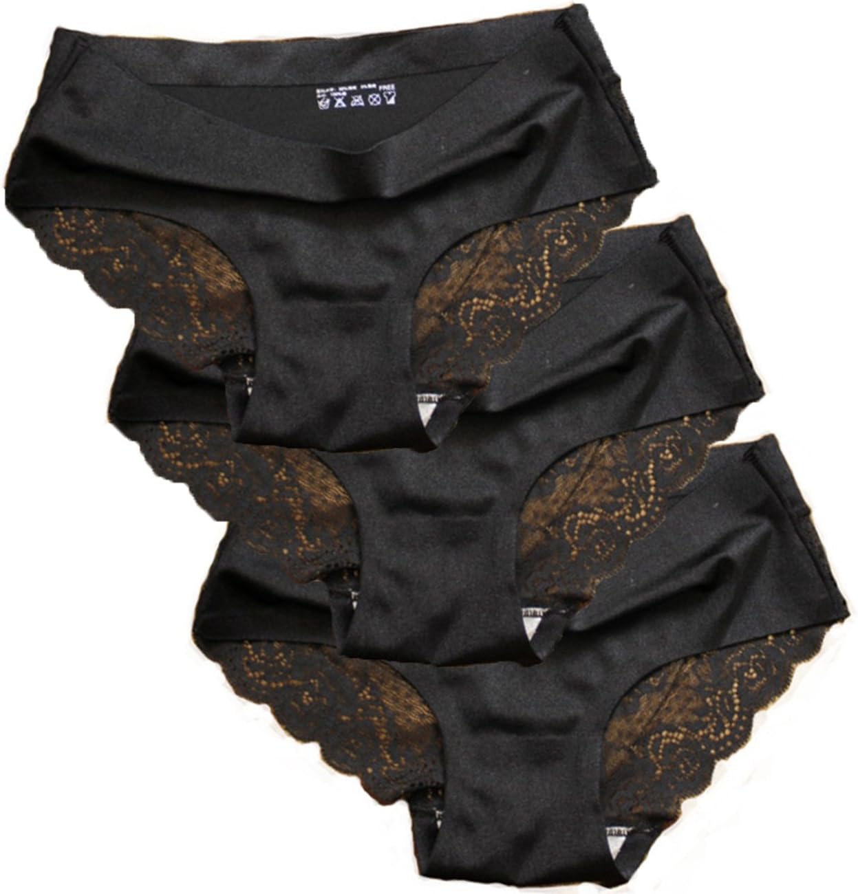 Briefs 3-Pack Silk Panties A Premium Women's Underwear Sexy Transparent Lace Seamless Panties for Women