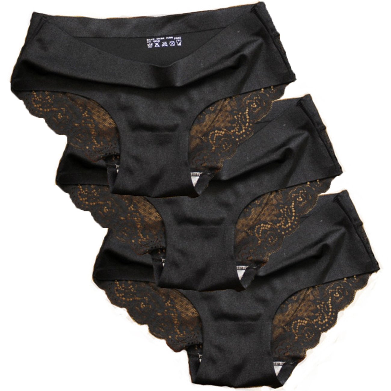 Briefs 3-Pack Silk Panties A Premium Women's Underwear Sexy Transparent Lace Seamless Panties for Women