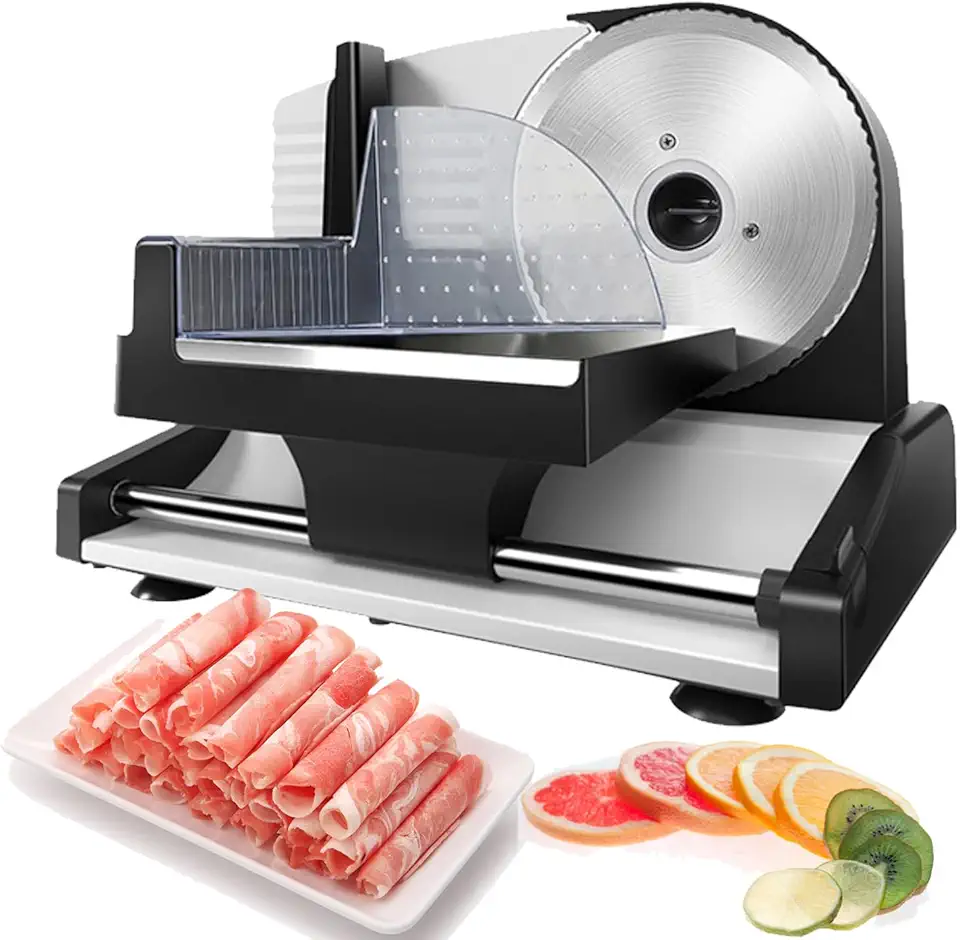 CNAOHGHN Fatiador De Carne De 200 W, Fatiador De PãO SemiautomáTico De AçO InoxidáVel, LâMina De AçO InoxidáVel De 19 Cm, Fatiador EléTrico De Frios Para Uso DoméStico E Comercial