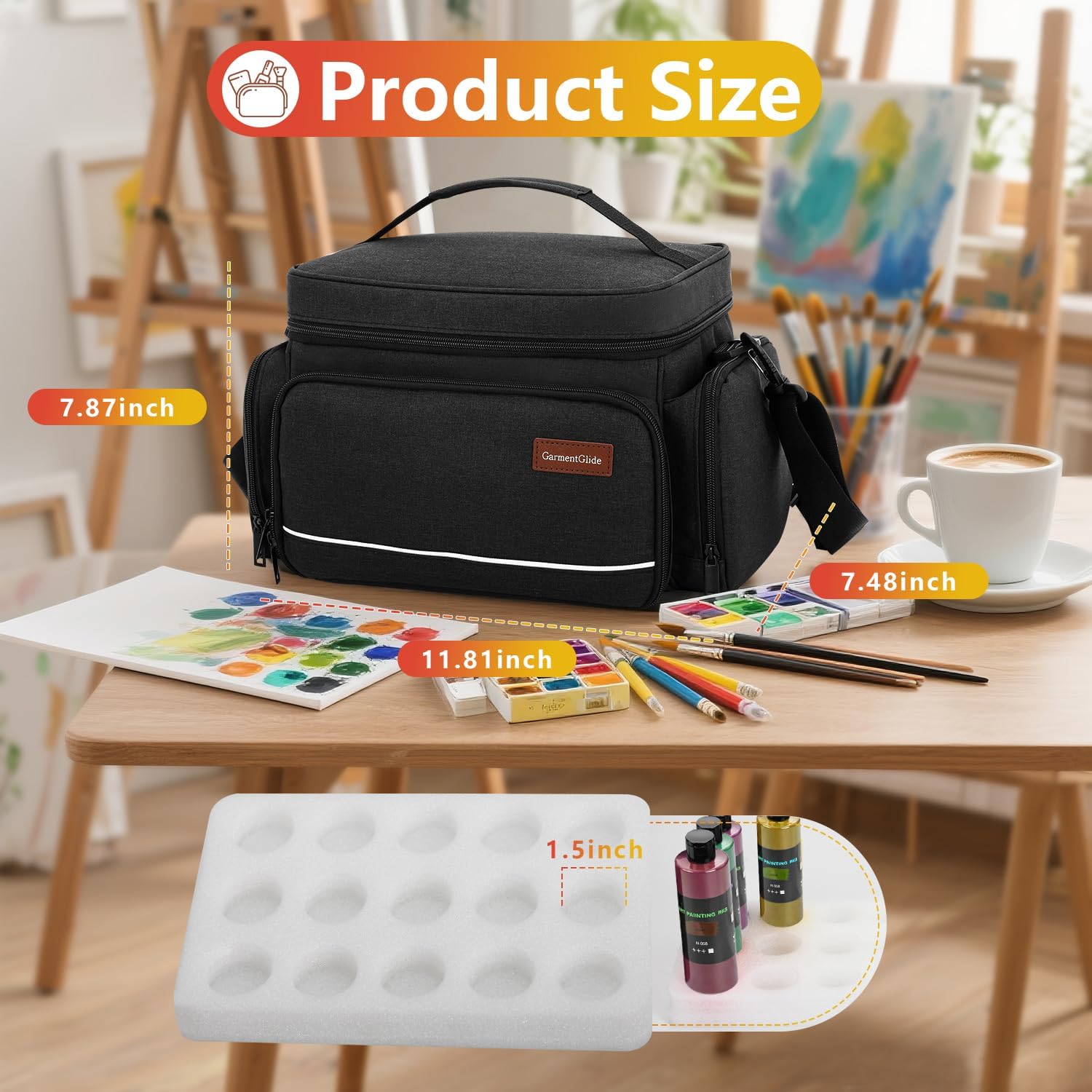 Acrylic Paint Organizer Bag - Large Capacity Paint Storage Case for Acrylic, Oil & Watercolor Tubes, Brush Holders, Travel Art Supply Tote, Christmas Gift for Artists & Art Students