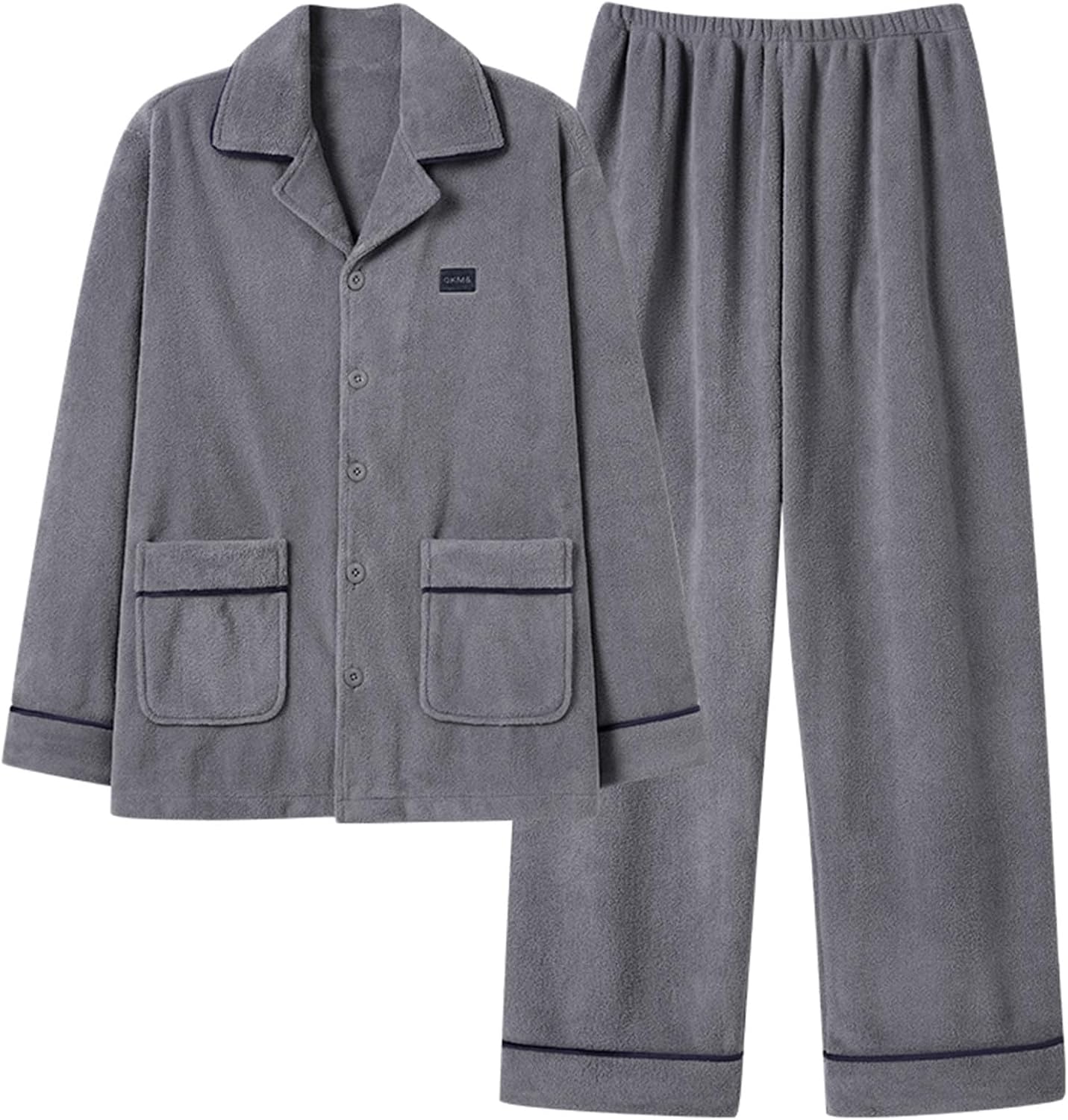 Men Lightweight Solid Loose Comforable Pajamas Sets Long Sleeve Sleepwear Button-Down PJs Set Two-Pieces Loungewear