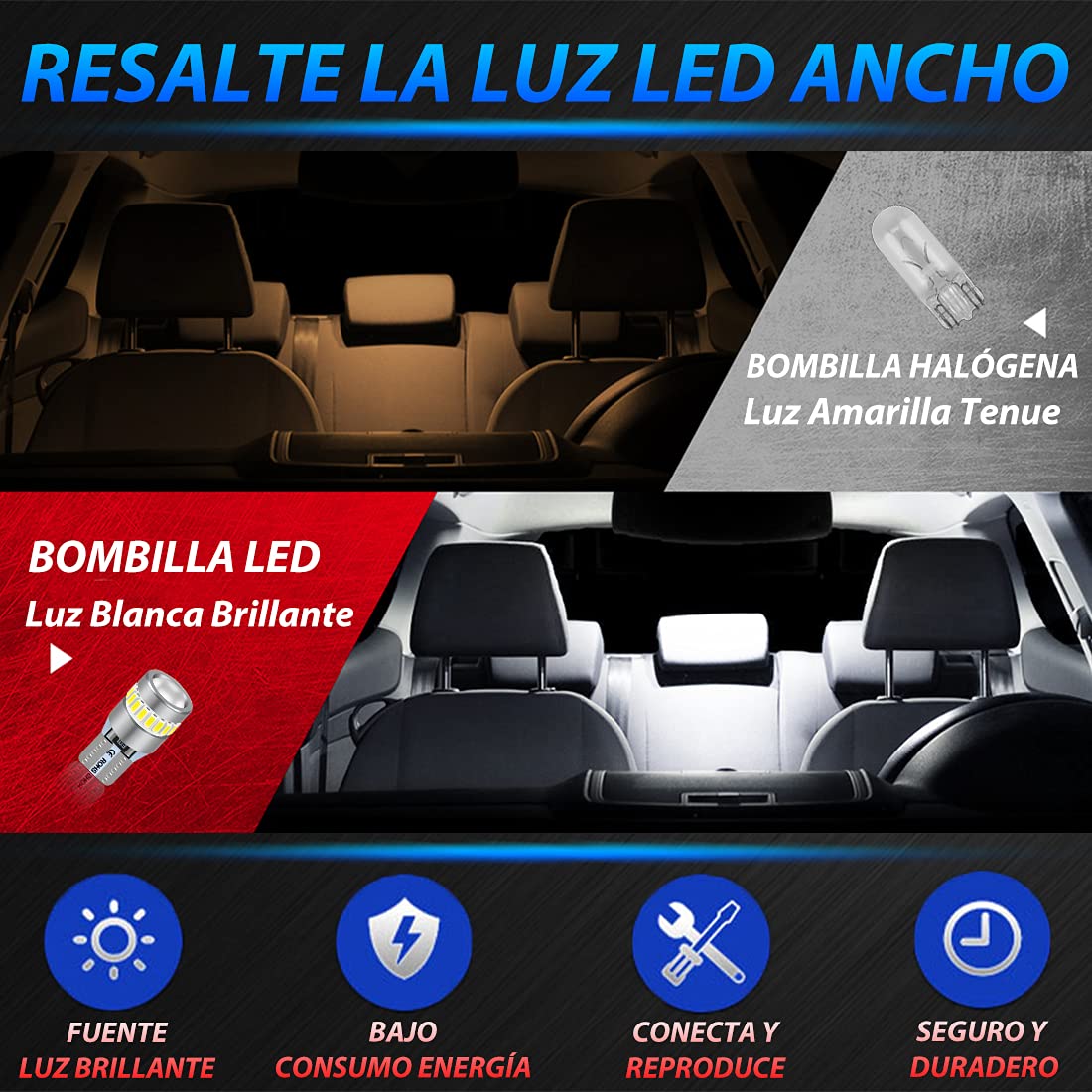 Briteye Bombillas T10 W5W LED 6000K Luz Blanca Bombilla Posición LED Matricula LED (4pcs)