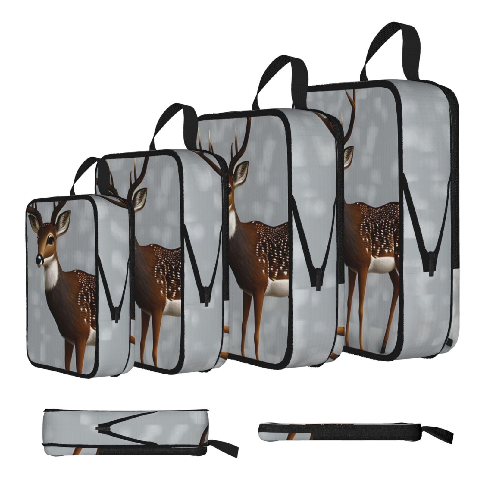 Sxzvvbn Black Grey Plum Deer Compression Packing Cubes 4 Piece Set
