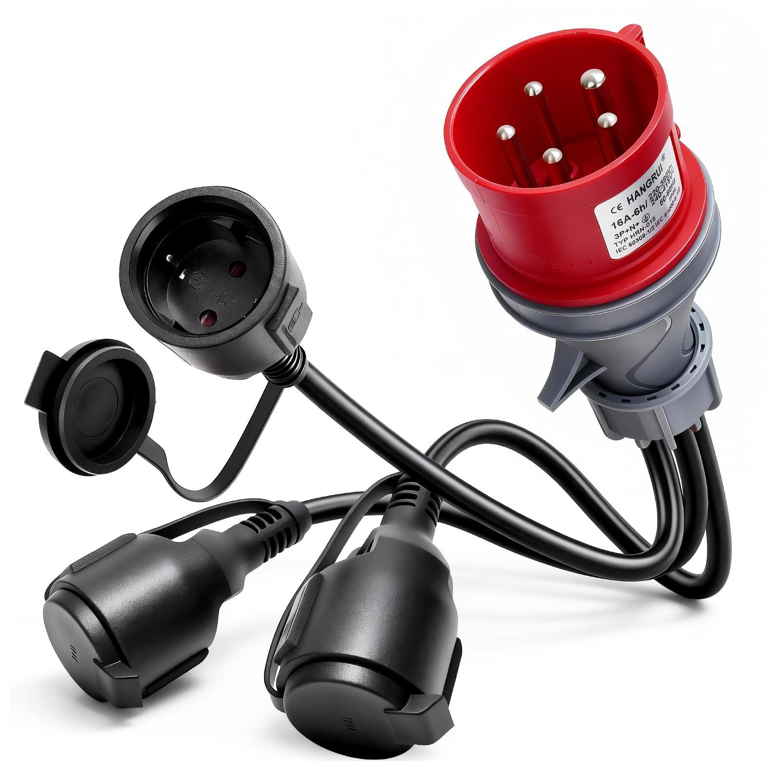 Adaptador Cee 400v a 3x 230v, Distribuidor De Corriente 16a Con Cable De Extensión, Enchufe Industrial Ip44 Impermeable Para Camping, Caravana, Taller Y Obras, Extensor Enchufe De Alta Resistencia