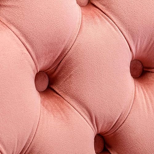 Miniatura 7 de Silla de comedor tapizada de terciopelo con respaldo copetudo y patas de madera, silla auxiliar moderna decoración de remaches, para comedor,