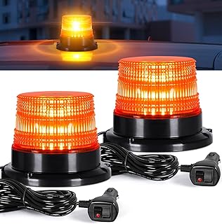 2pcs LED Rotating Strobe Beacon Lights, 12V-24V Amber 40 LED Flashing Warning Safety Flashing Lights with Magnetic and 16 ft Cord for Vehicle Forklift Truck Tractor Golf Carts UTV Car Bus