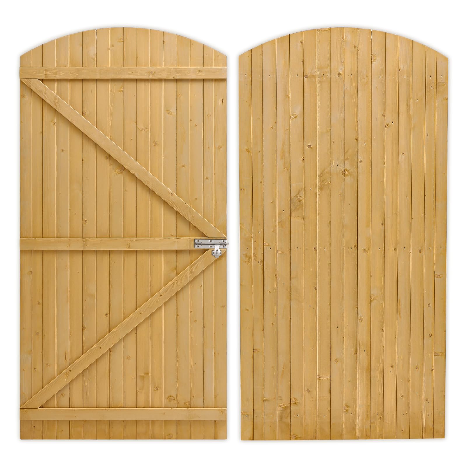 DKIEI Wooden Garden Gate, 105x180 cm Wooden Gate for Garden, 2.5cm Thickness Fully Framed Wood Door with Latch and 3 Hinges for Pathway Garden Entrance, Farm House, Pasture