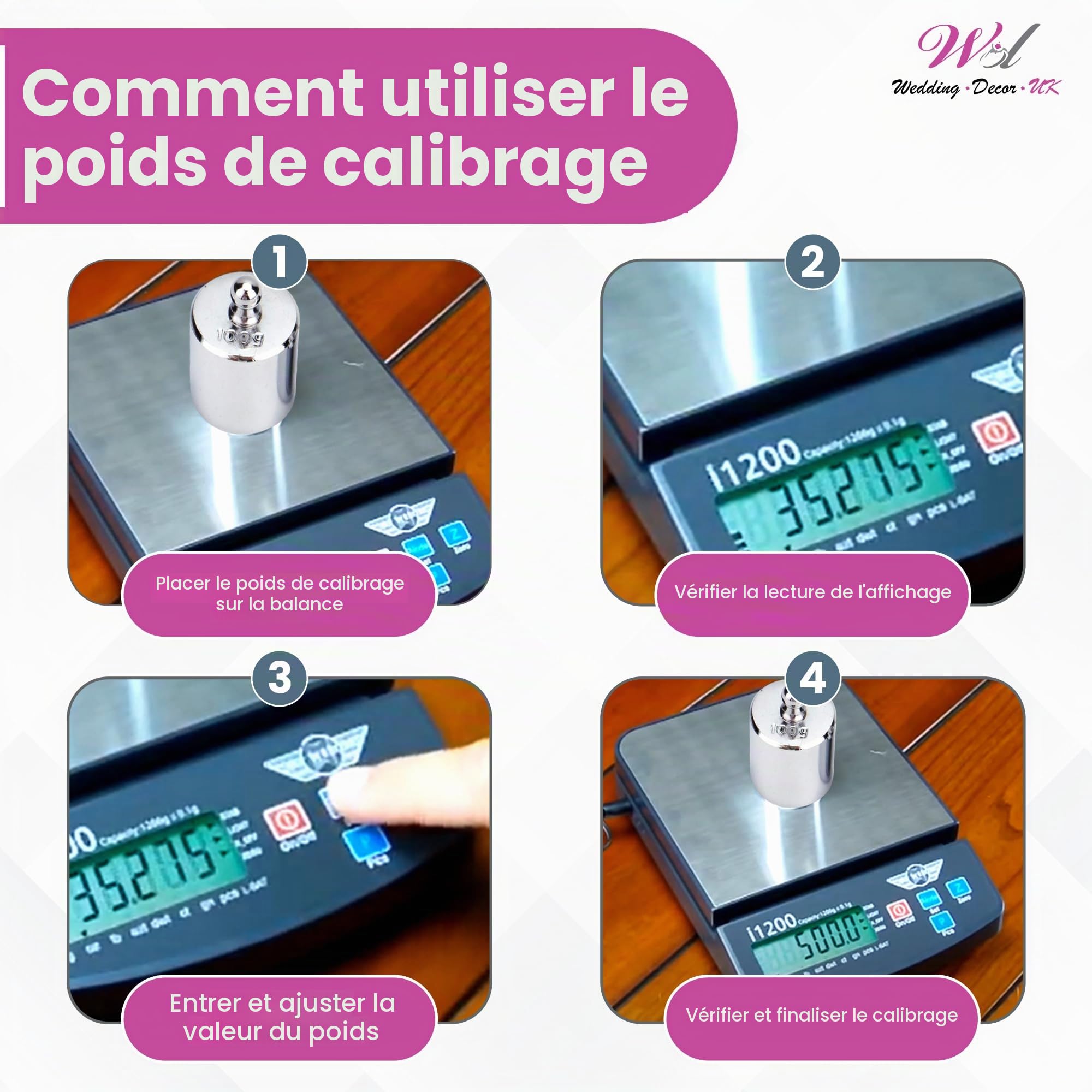 WedDecor 500g, Ensemble de 7 Poids de Calibration en Acier Inoxydable avec Pinces pour Balance Numérique, Balance de Poche, Bijoux, Cuisine et Laboratoire – Poids de Calibration Précis Chromé