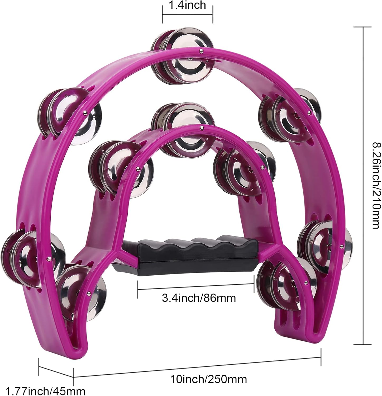 2Pack 10" Double Row Tambourine, Half Moon Musical Tambourine 20 Metal Jingles Hand Held Percussion Drum, Plastic Musical Percussion Tambourines for Adults, Church, KTV, Party, Dark Pink & Blue : Musical Instruments