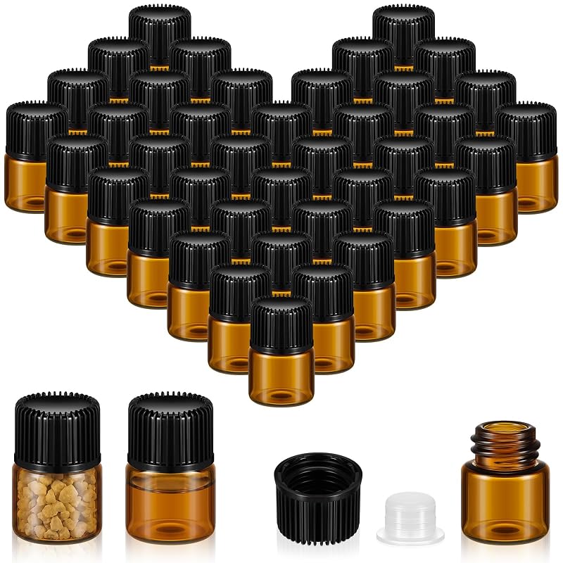 Lallisa 100 Frascos de Vidro Âmbar de 1 mL com Tampas de Rosca e Tampas Internas