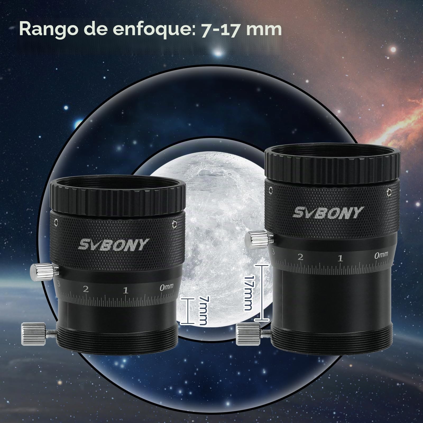 Svbony SV161 Doble Enfocador Helicoidal 1.25", Enfoque Telescopio a Escala de 0.05mm con Hilo T2 Stroke de Enfoque de 10mm, Accesorios para Telescopios de Metal para Observación Astrofotografía
