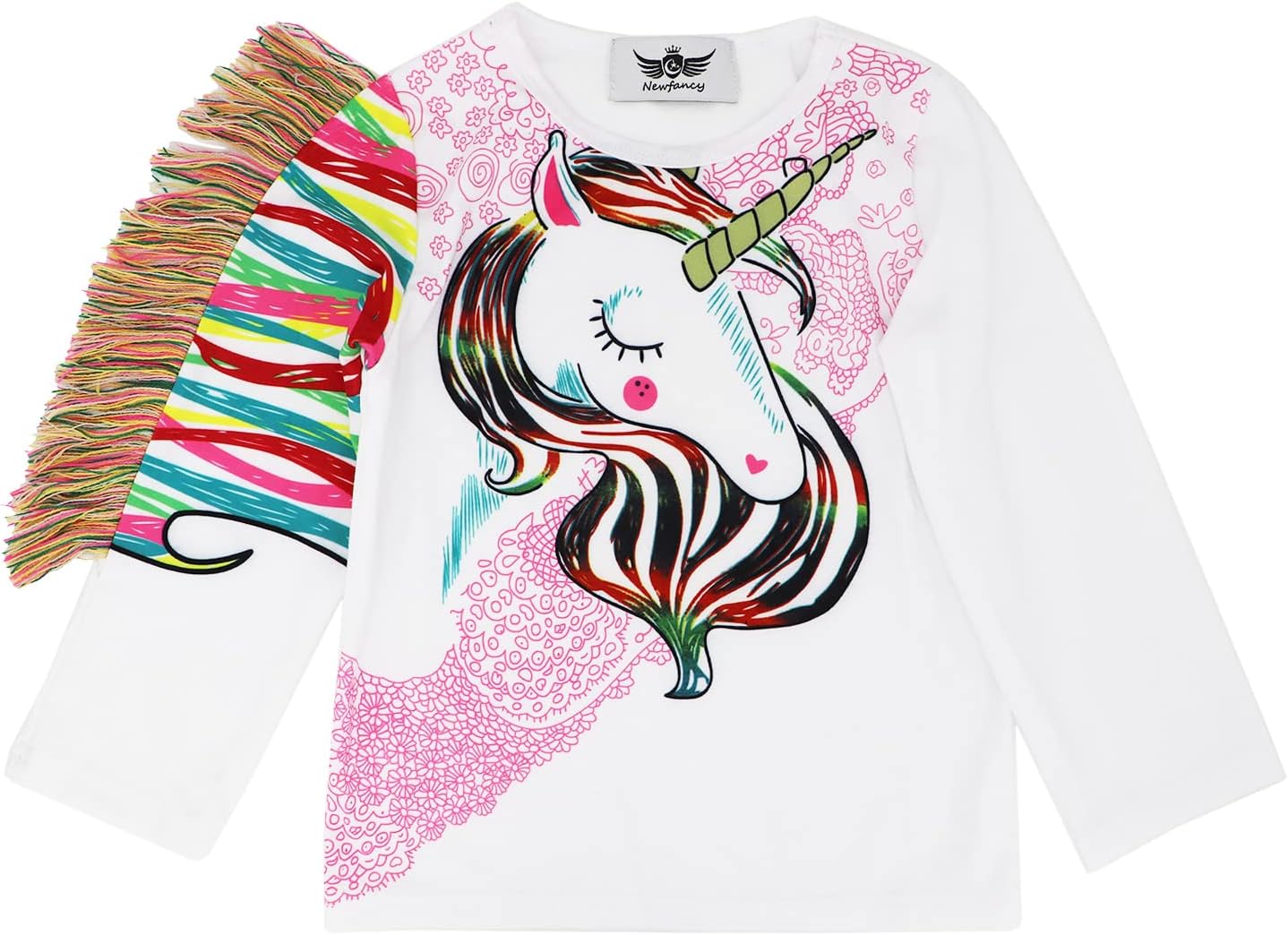 Toddler Kid Baby Girls Tassel Fringe Unicorn Tee Long Sleeve Tops T- Shirt