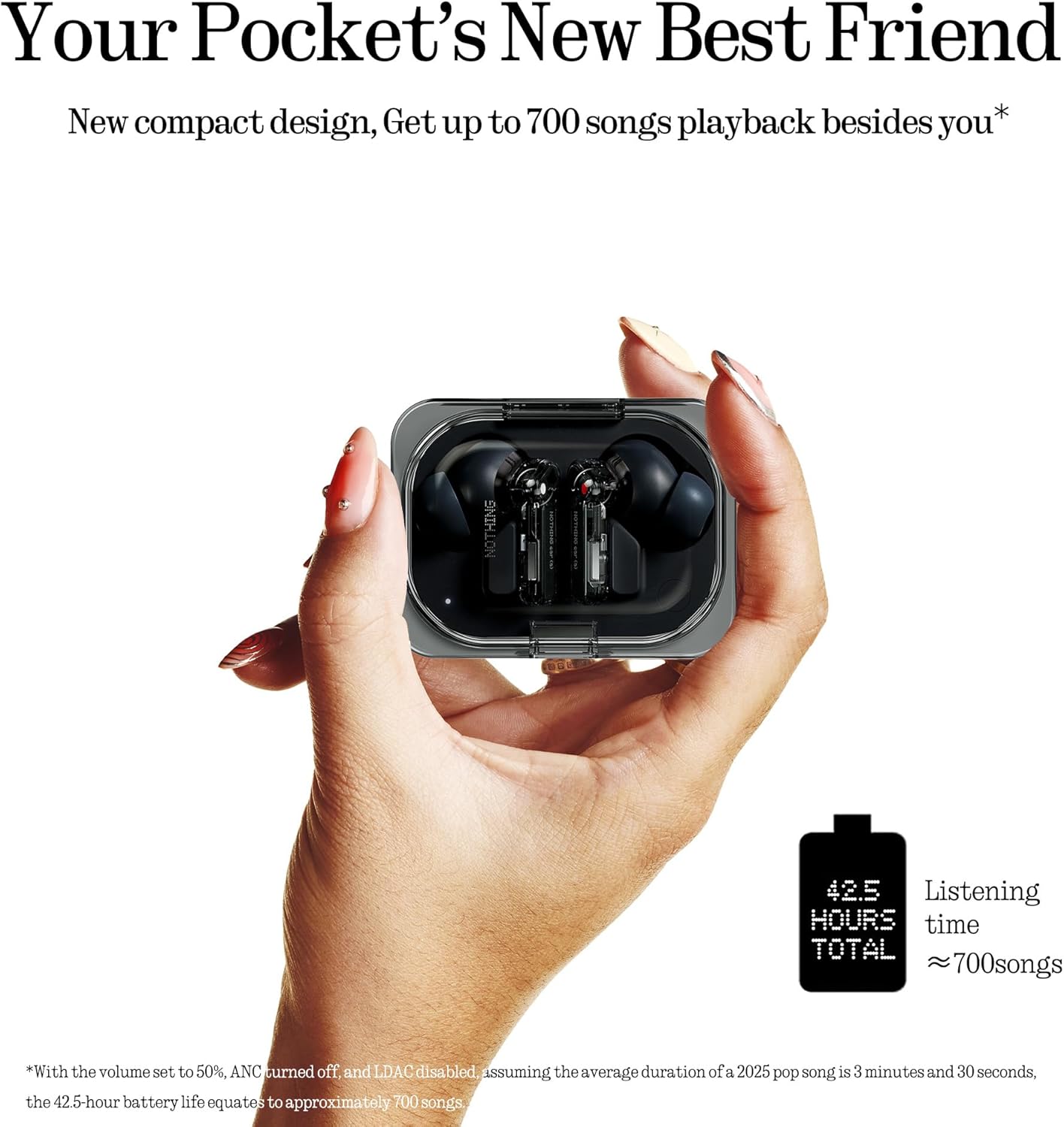 Nothing Ear (a) Wireless Earbuds, 45dB Hybrid Noise Cancelling Earbuds, Hi-Res Audio, Advanced Equaliser, Dual Connect, 6 Mics, 42.5H Playtime Ear Buds Wireless Bluetooth, Black thumbnail