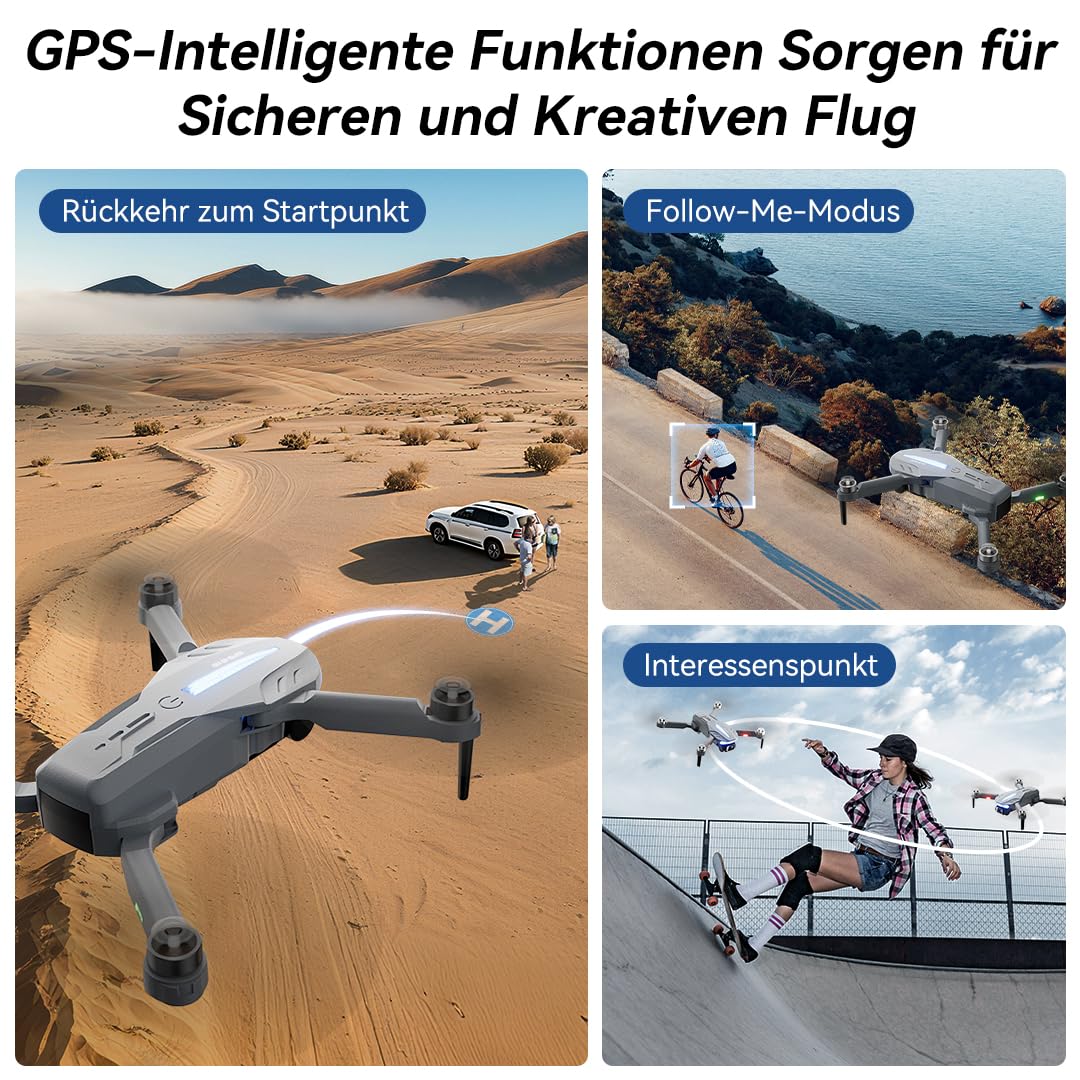 B16 GPS Drohne mit Kamera 4K für Erwachsene, Bürstenloser Motor, 5G FPV RC- Quadrocopter mit Auto Rückkehr & Auto Folgen, Flugzeit 50 Minuten, C0 Faltbar Drohne für Anfänger, unter 249g