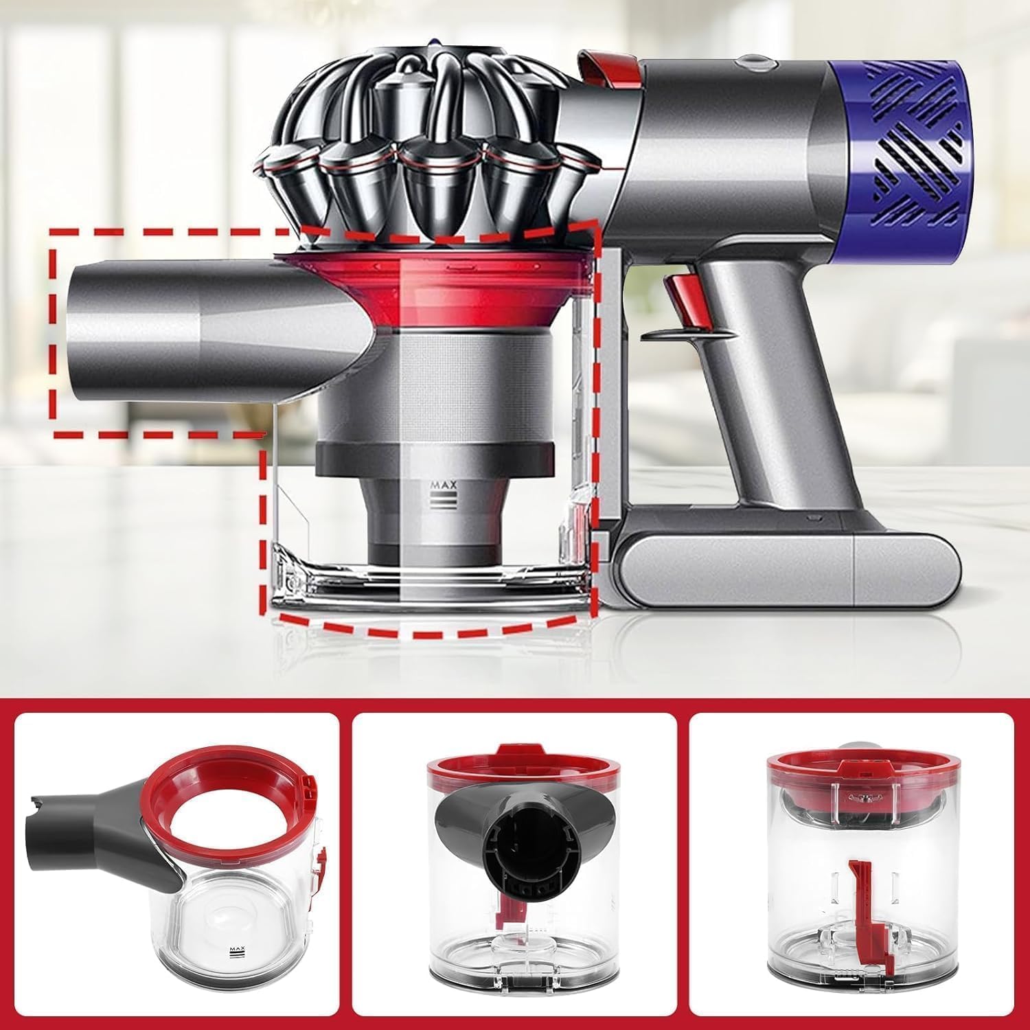Contenitore della polvere aggiornato compatibile con aspirapolvere Dyson V7(SV11) V8(SV10), parte di ricambio del contenitore raccoglipolvere, contenitore della polvere codice articolo 967699