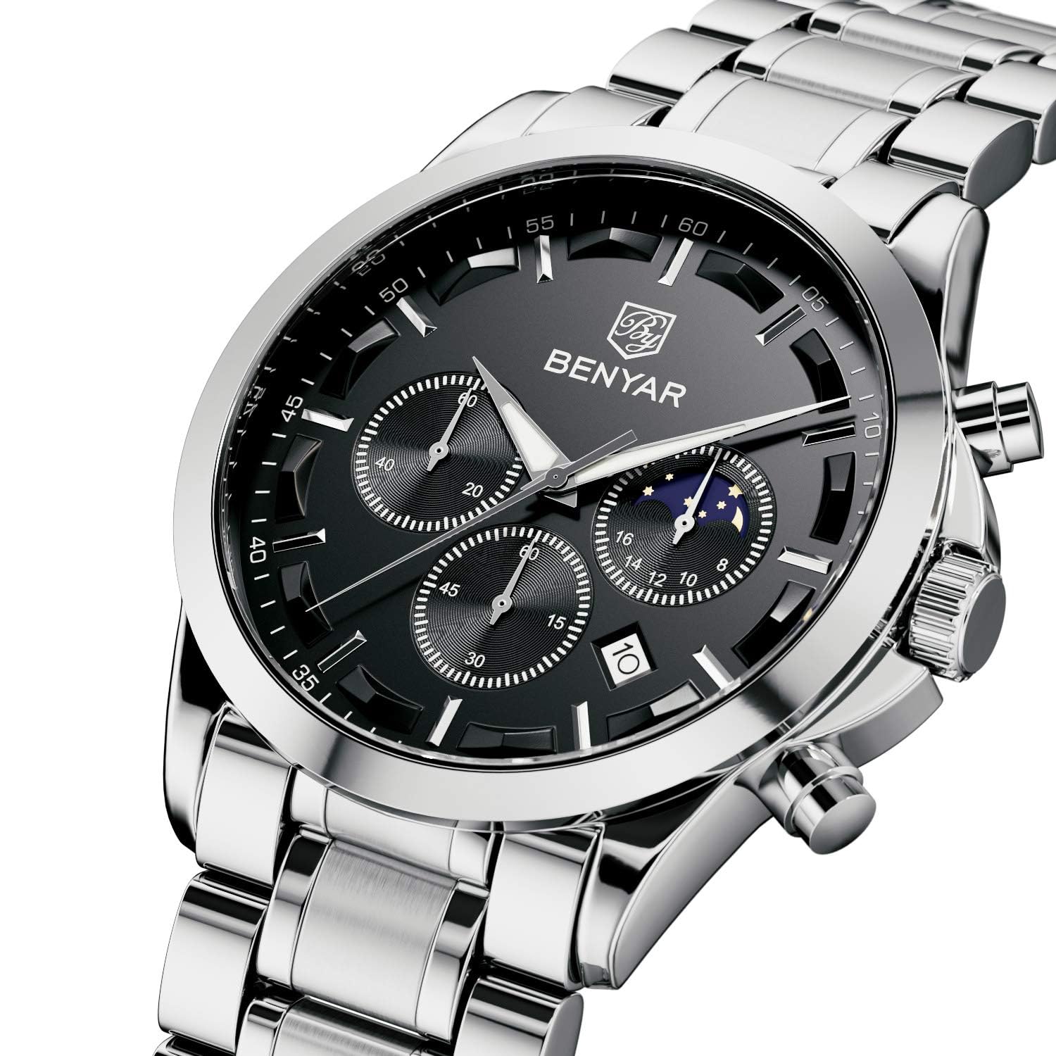BENYAR by Relojes Hombre Analógico Cuarzo Cronografo Impermeable Luminoso Fecha Moda Casual Reloj de Pulsera Elegante Regalo para Hombre