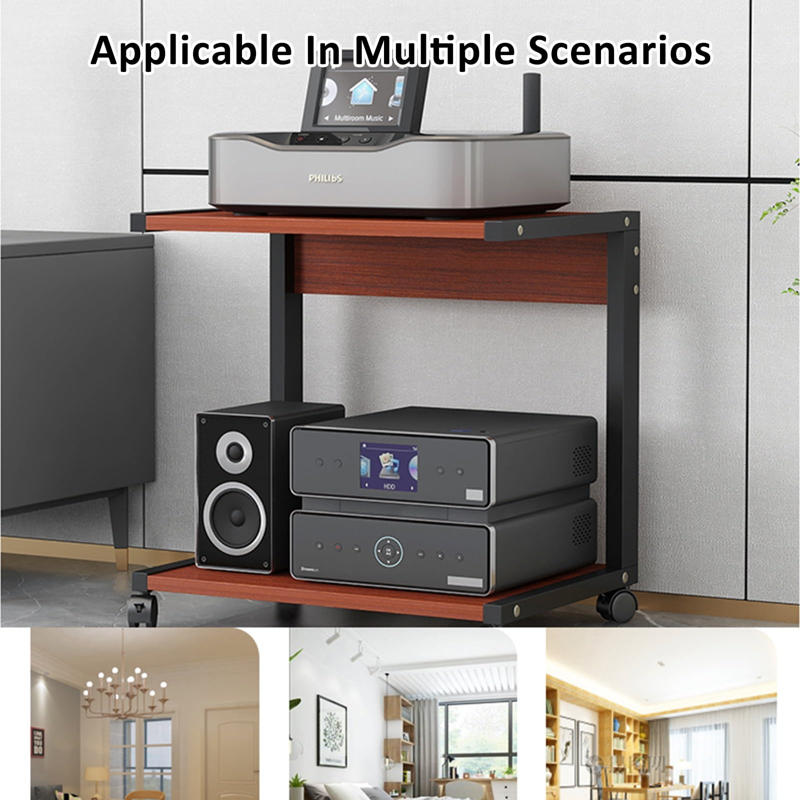 Mueble Equipo Hifi Torre de 2 Niveles Estantes for Amplificadores de Parlantes for Tocadiscos Soporte de MDF Estante de Audio Estante de Almacenamiento de Componentes Estéreo(Black+wood,50x40x40cm)