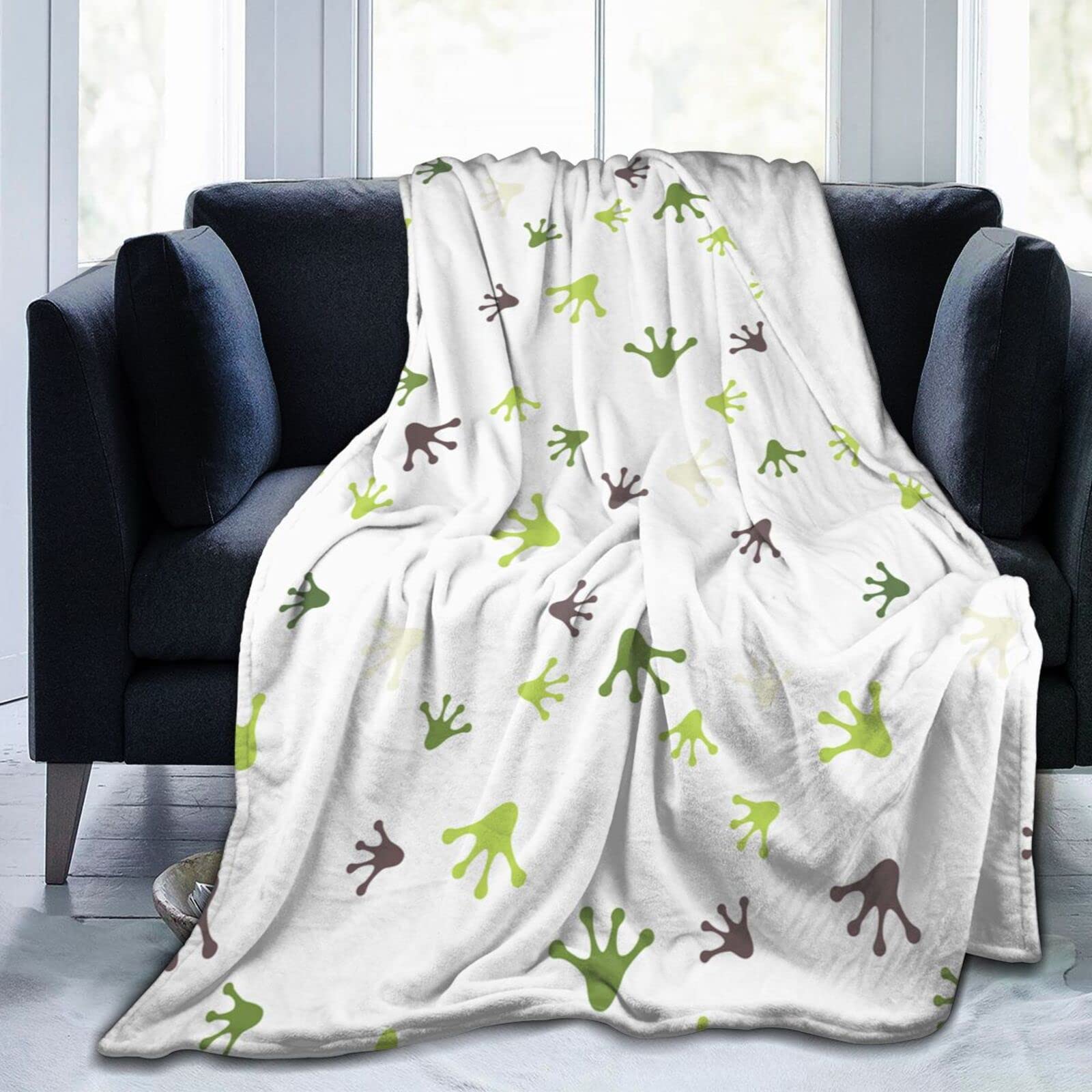 Lsjuee Frog Footprints Throw Blanket Soft Cozy Lightweight Blankets Funny Frog Print Flannel Blanket for Sofa Couch Bed Office 50"X40"