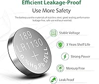Vista 5 de LiCB Paquete de 10 pilas LR1130 AG10 de 1.5V, pilas de botón alcalinas de larga duración