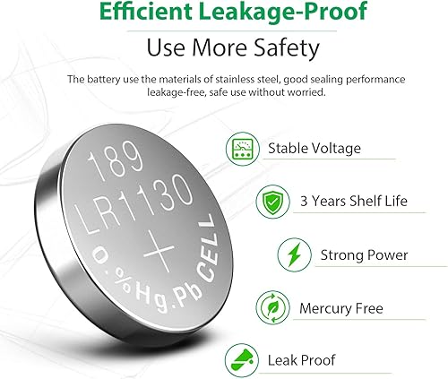 Miniatura 5 de LiCB Paquete de 10 baterías LR1130 AG10 de 1.5 V de larga duración alcalinas de botón