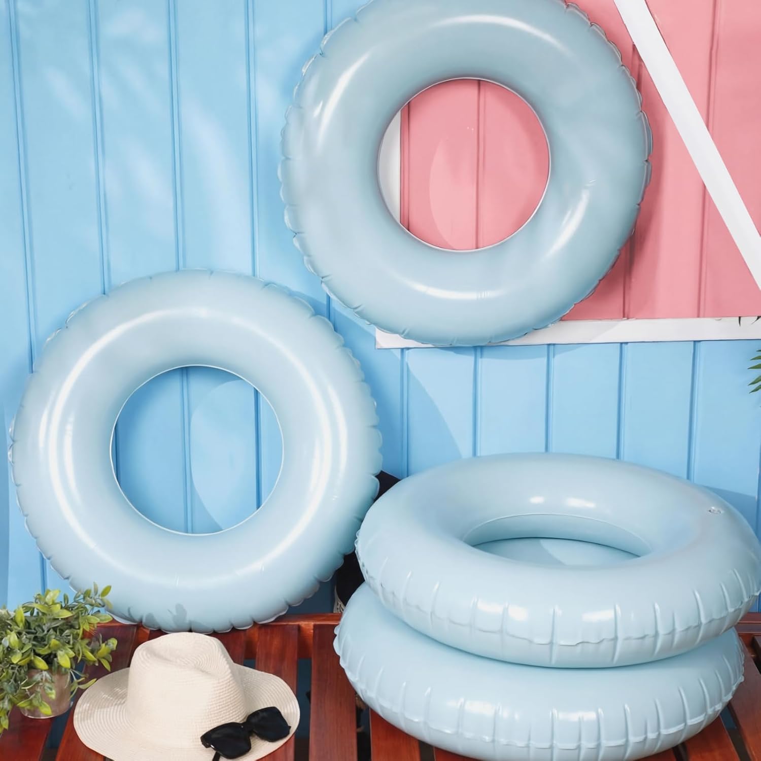 ShinyRelief 6 Pcs Inflatable Pool Floats 28 Inch Swim Tube Bulk for Adult Pastel Swimming Ring Pool Floaties for Beach Summer Lake Beach Hawaiian Vacation Party Decoration